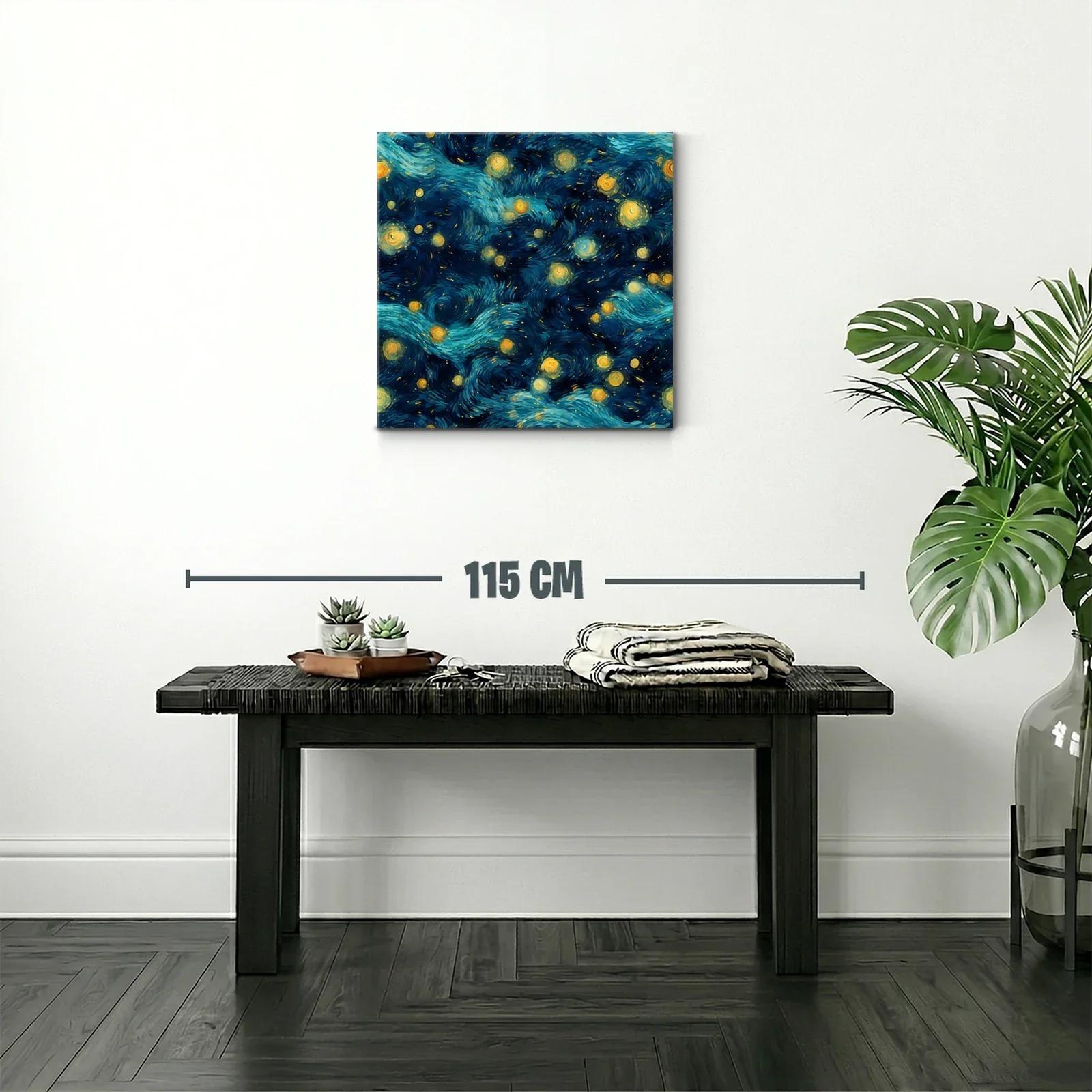 Cuadro abstracto con galaxia de estrellas y remolinos azules — miniatura 2