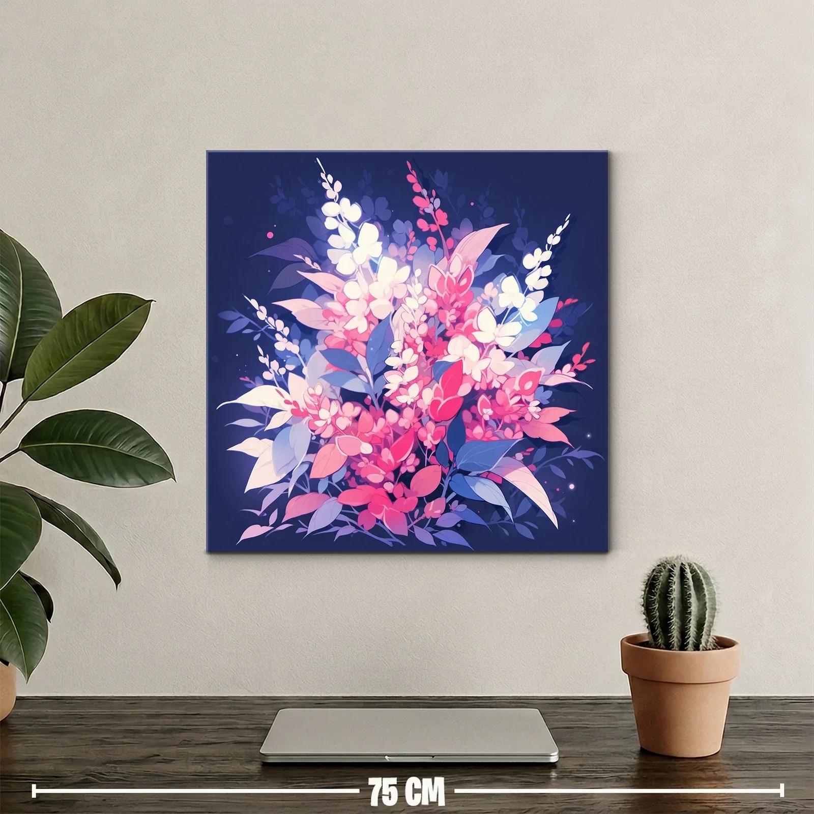 Cuadro floral vibrante con tonos rosas y azules intensos — miniatura 2