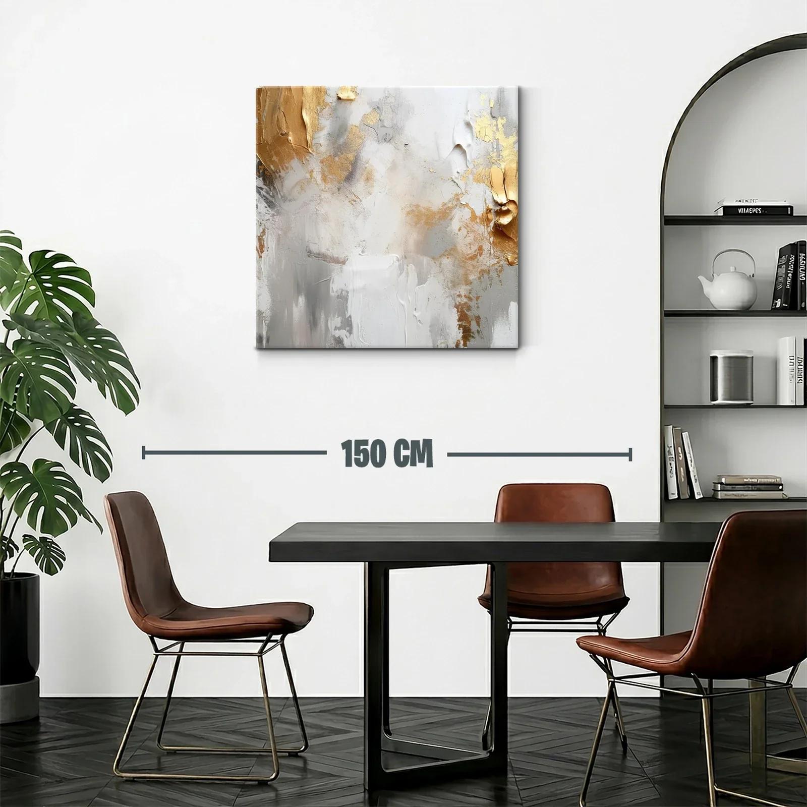 Cuadro abstracto con tonos dorados y neutros elegantes — miniatura 2