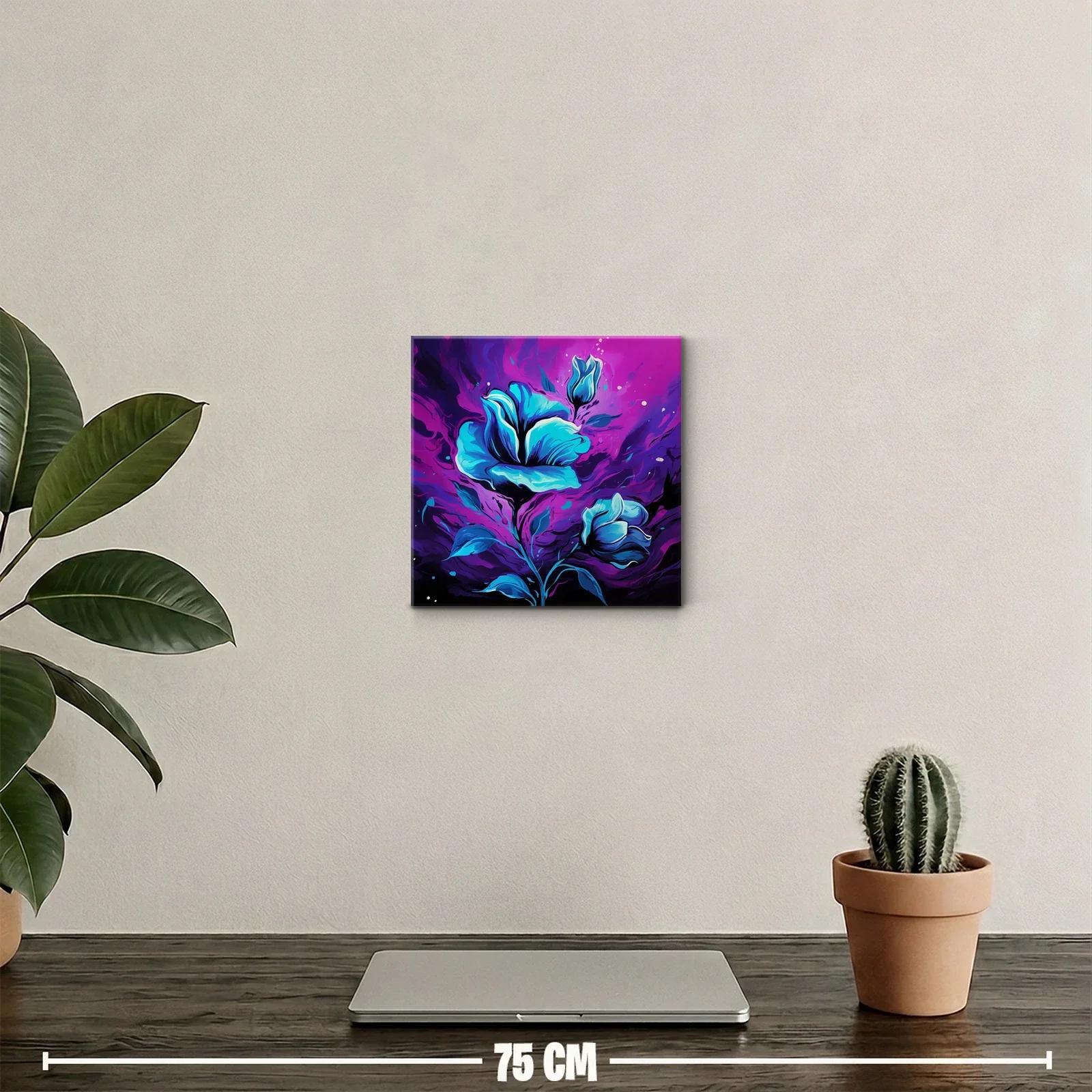 Flores azules vibrantes sobre fondo púrpura dinámico — miniatura 2