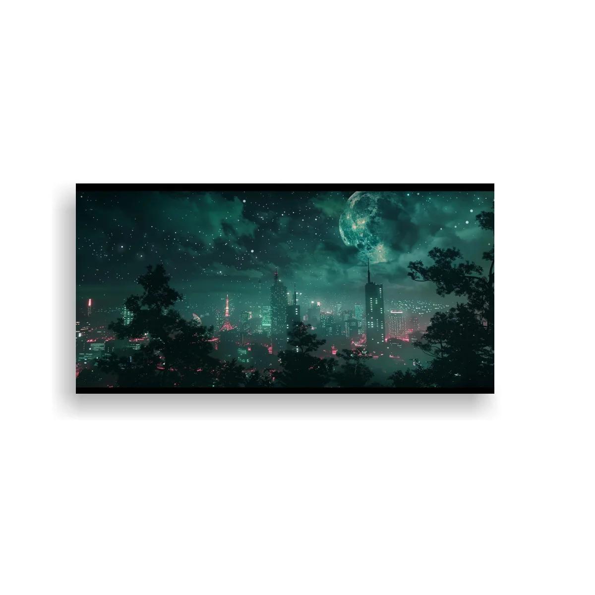 Cuadro ciudad futurista nocturna con cielo brumoso — imagen principal