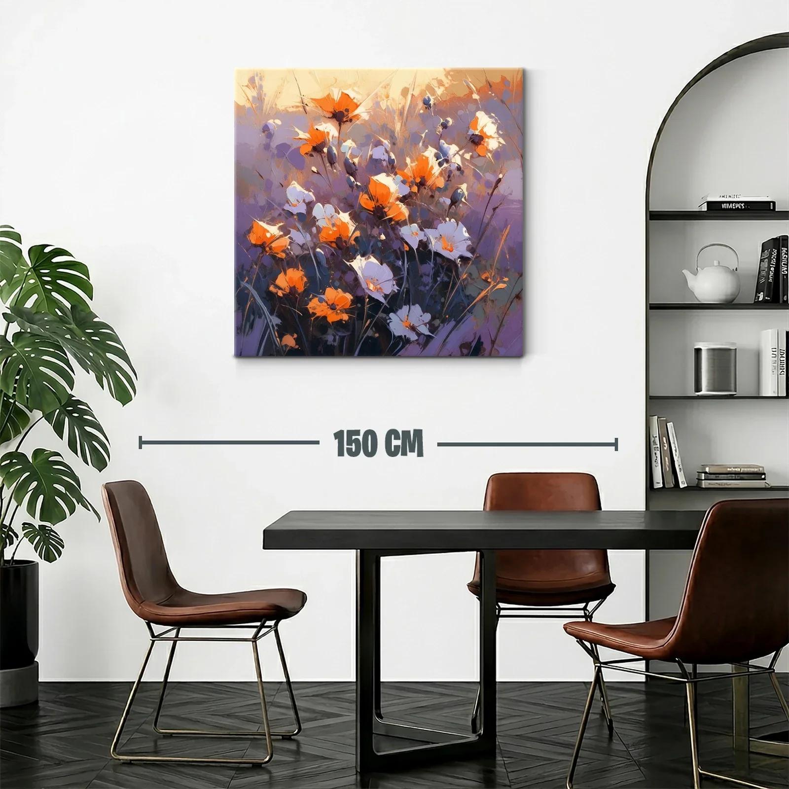 Cuadro floral con vibrante contraste de naranja y violeta — miniatura 2