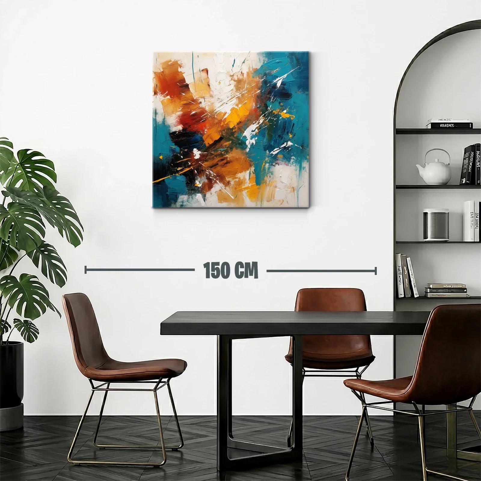 Cuadro abstracto con tonos cálidos y azul turquesa vibrante — miniatura 2