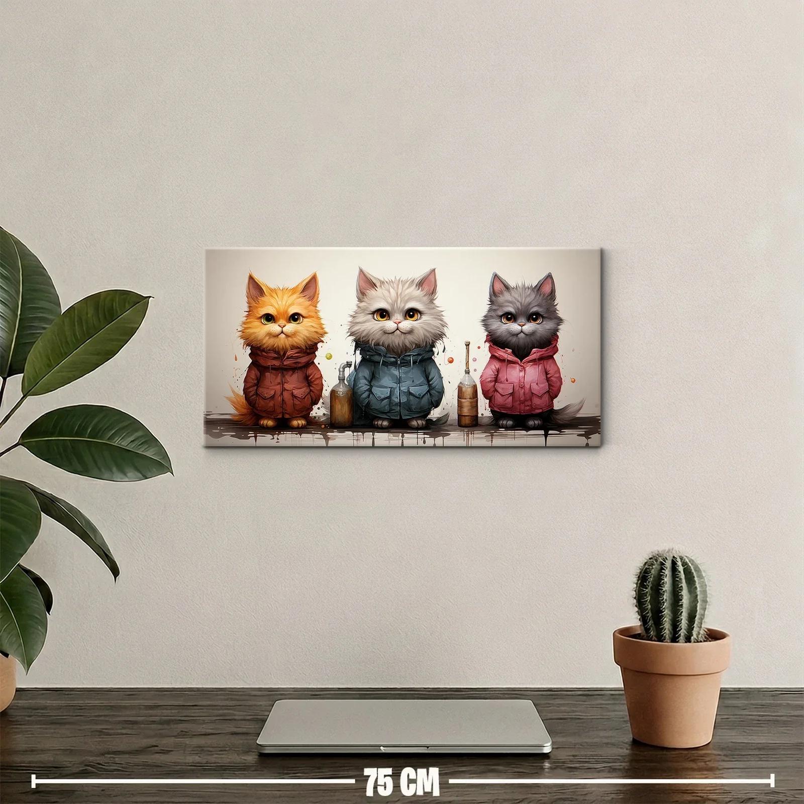 Cuadro tres gatitos con chaquetas acolchadas y botellas de vidrio — miniatura 2
