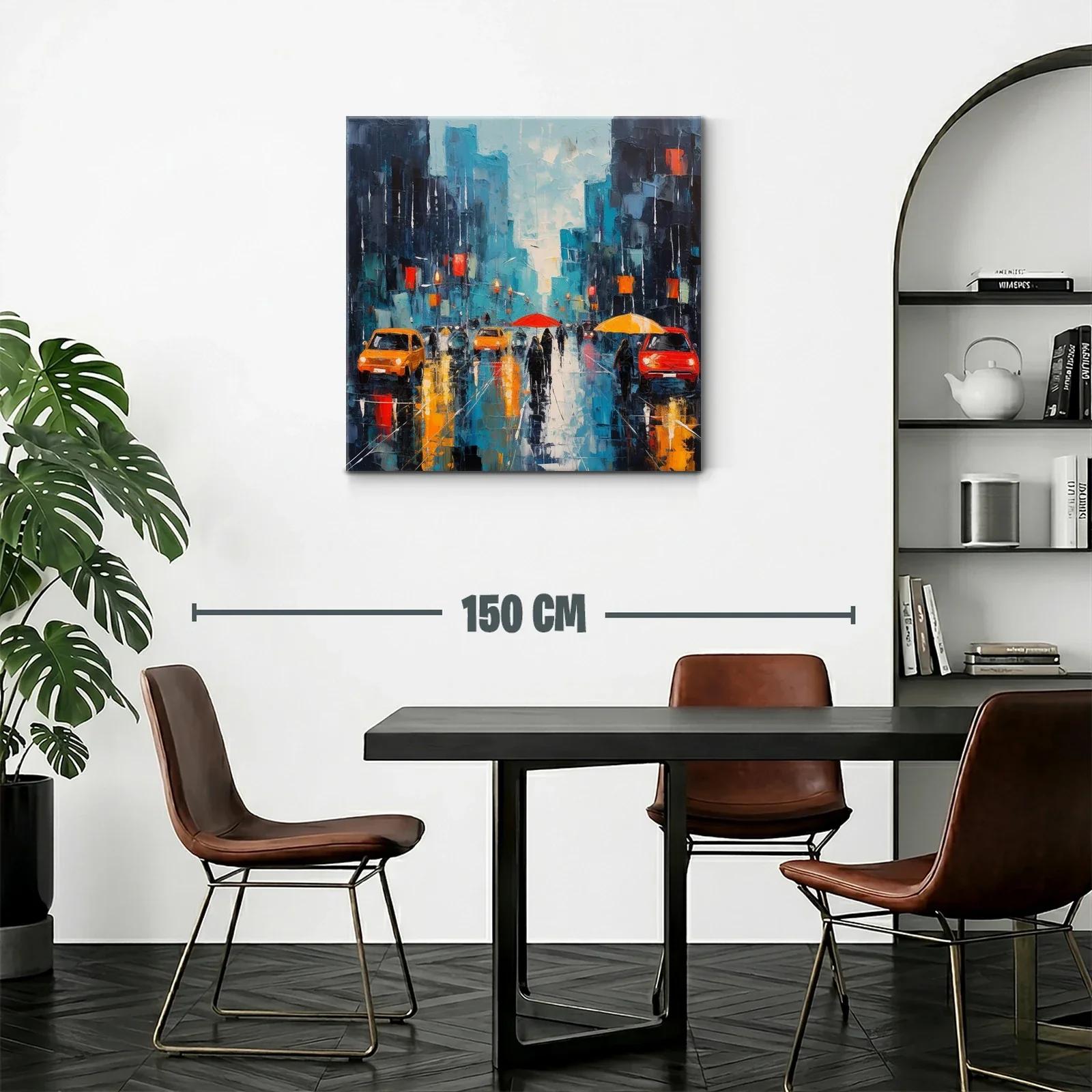 Cuadro urbano con paraguas en tonos vibrantes y contrastes — miniatura 2