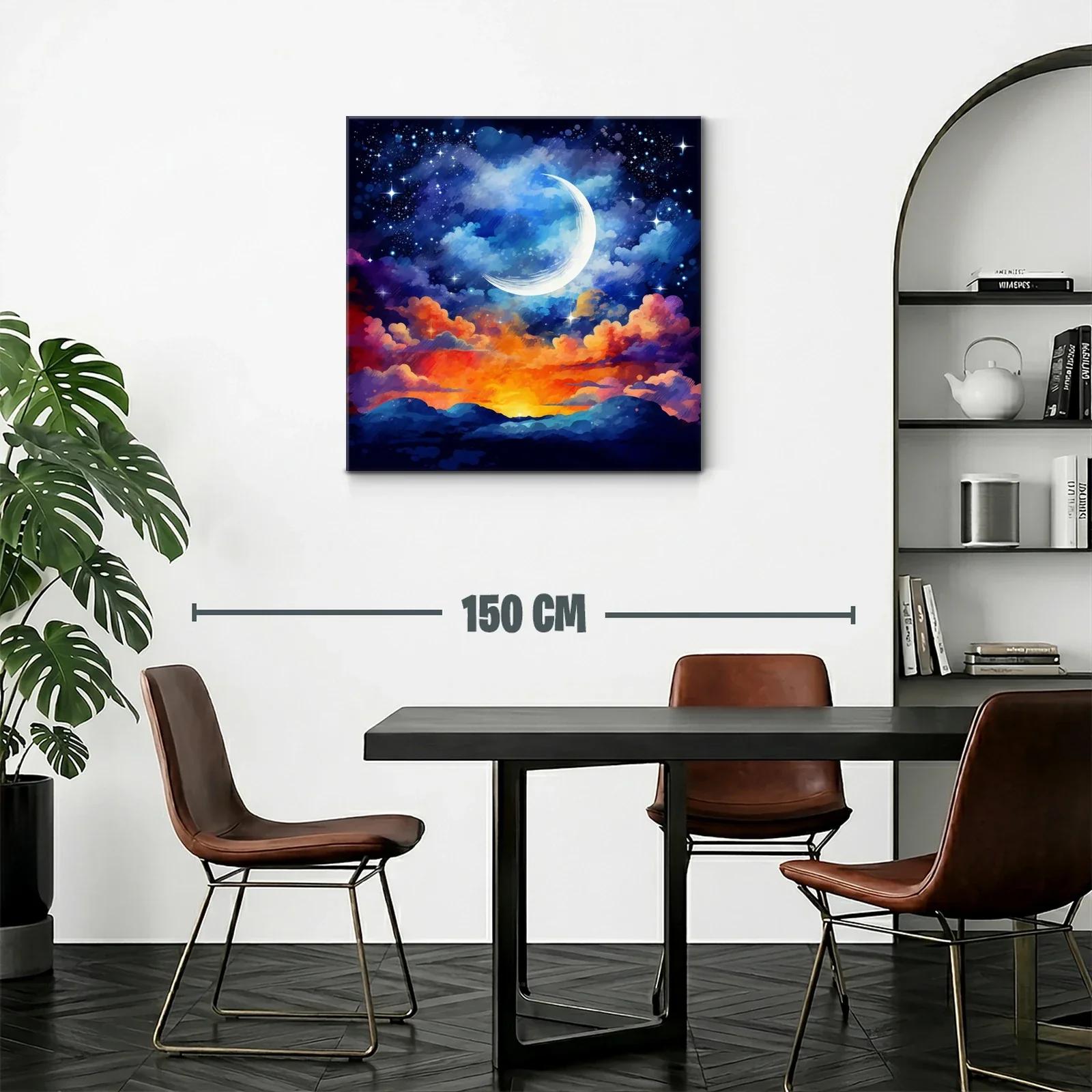 Atardecer celestial con luna creciente y cielo estrellado — miniatura 2