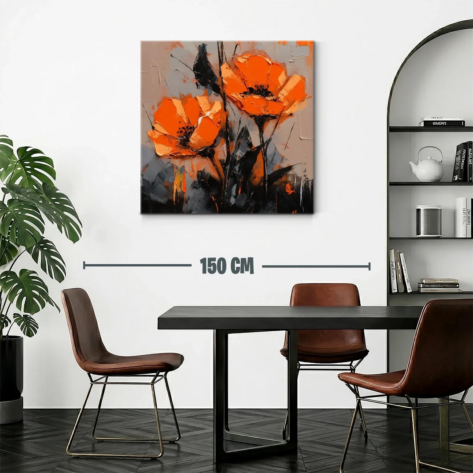Cuadro con flores vibrantes en tonos naranja y negro — miniatura 2