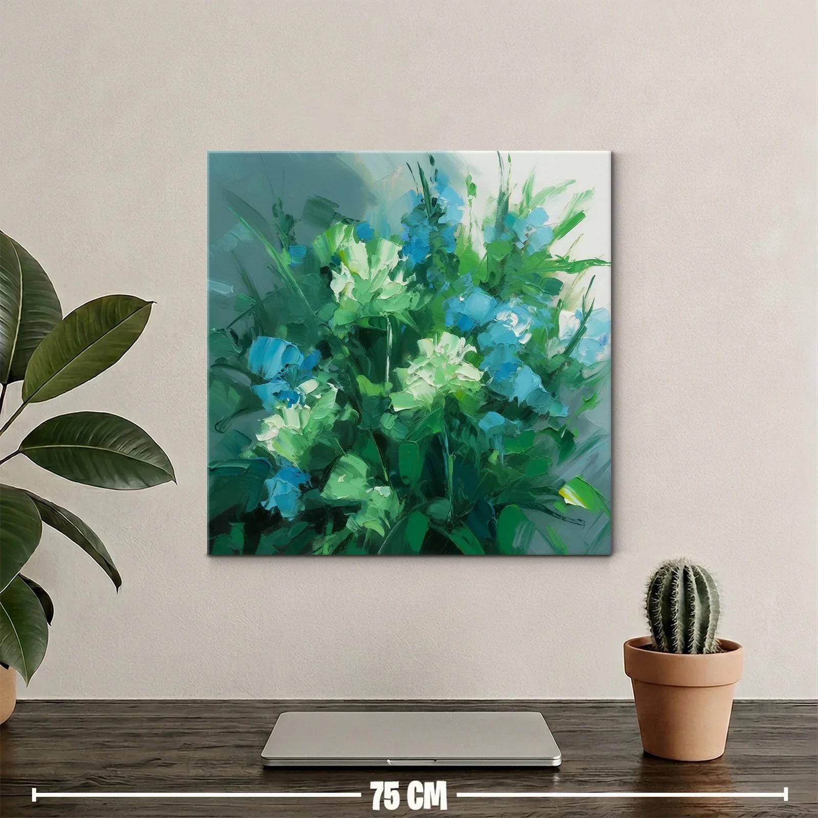Cuadro floral con tonos verdes y azules vibrantes — miniatura 2
