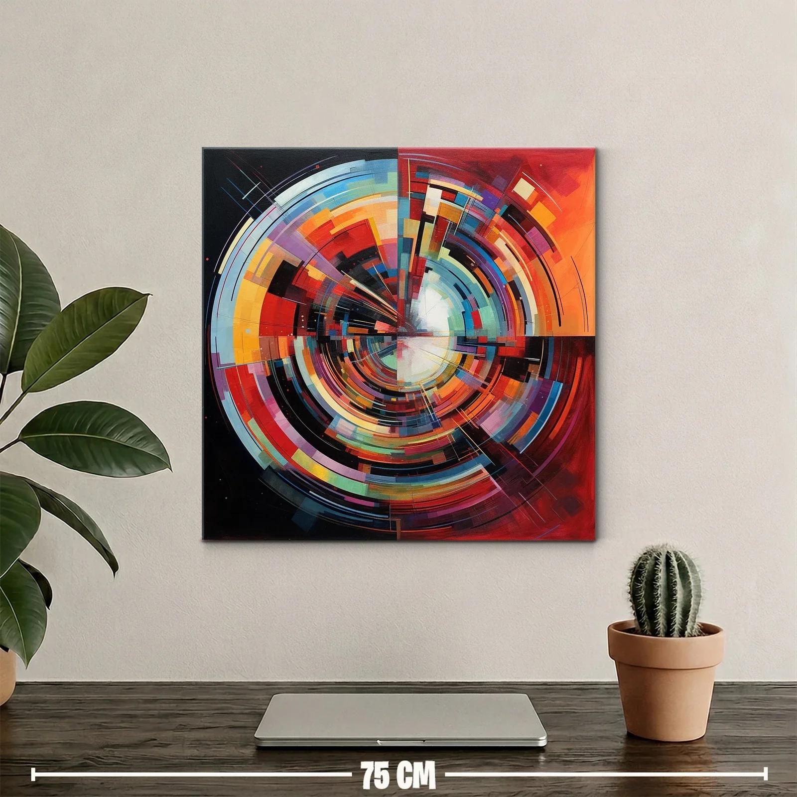 Cuadro abstracto de círculos y geometría vibrante — miniatura 2