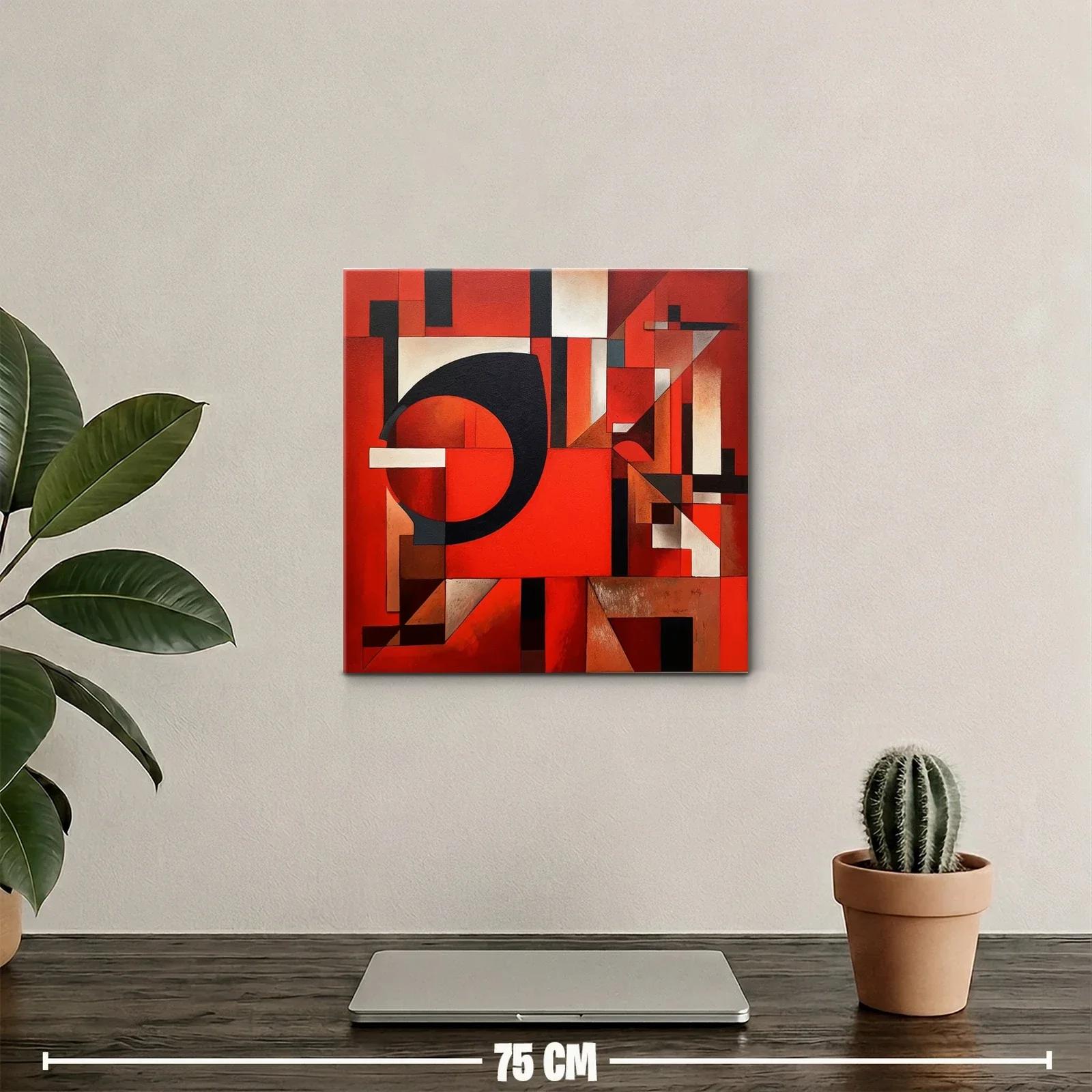 Cuadro abstracto geométrico en tonos cálidos y contrastes fuertes — miniatura 2