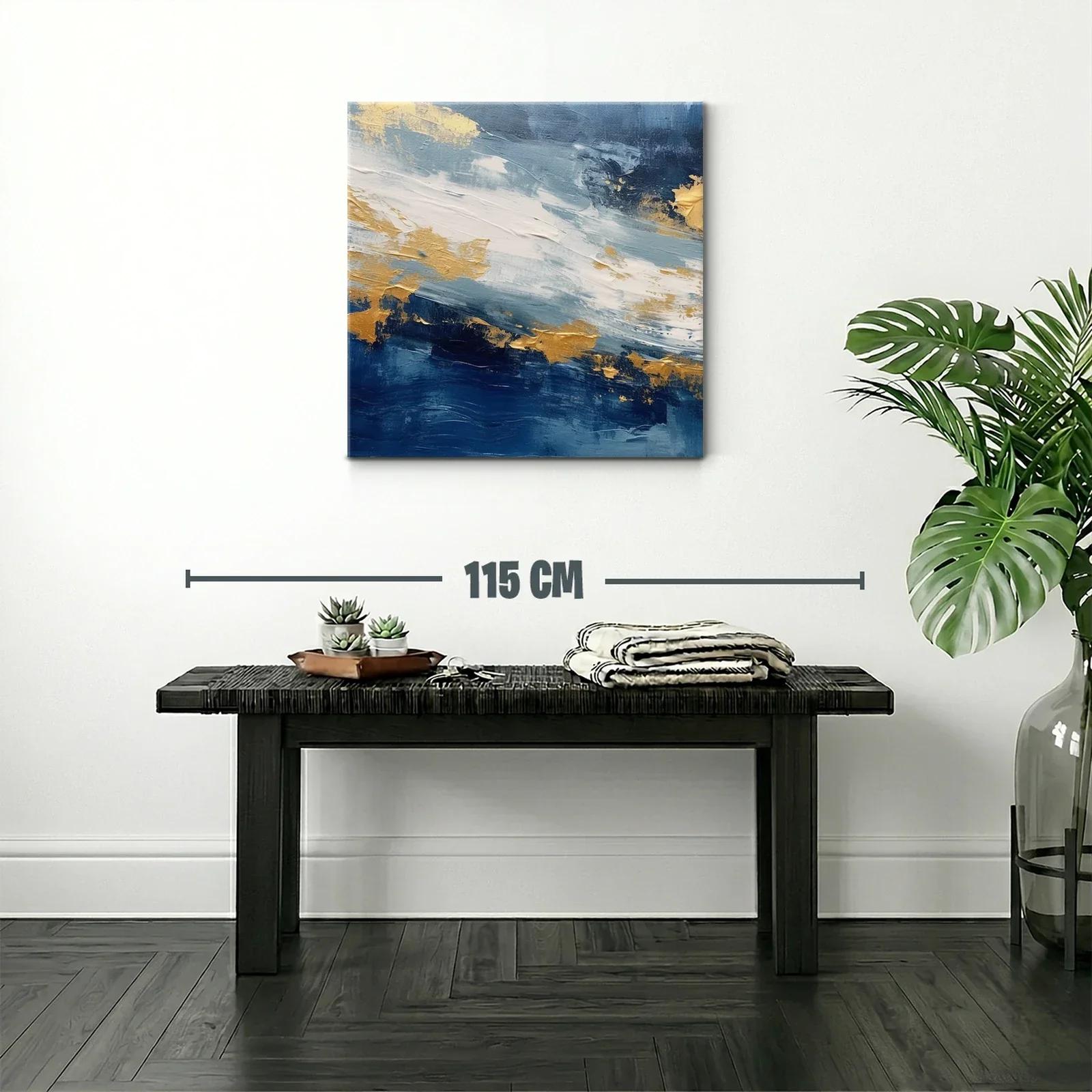Cuadro abstracto azul con detalles dorados y blancos — miniatura 2