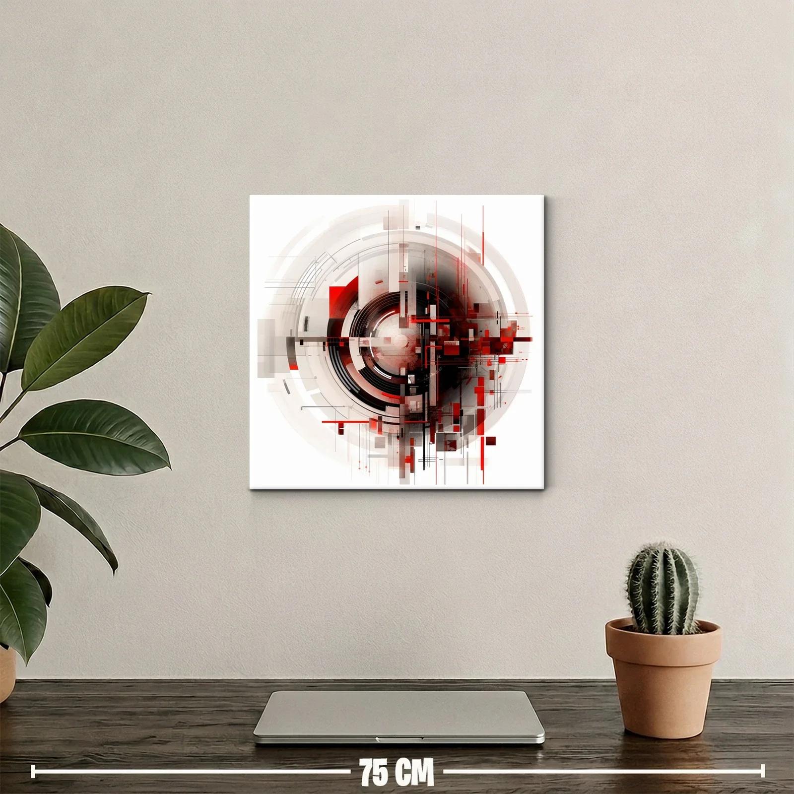 Cuadro vibrante con diseño geométrico futurista y tonos rojos — miniatura 2