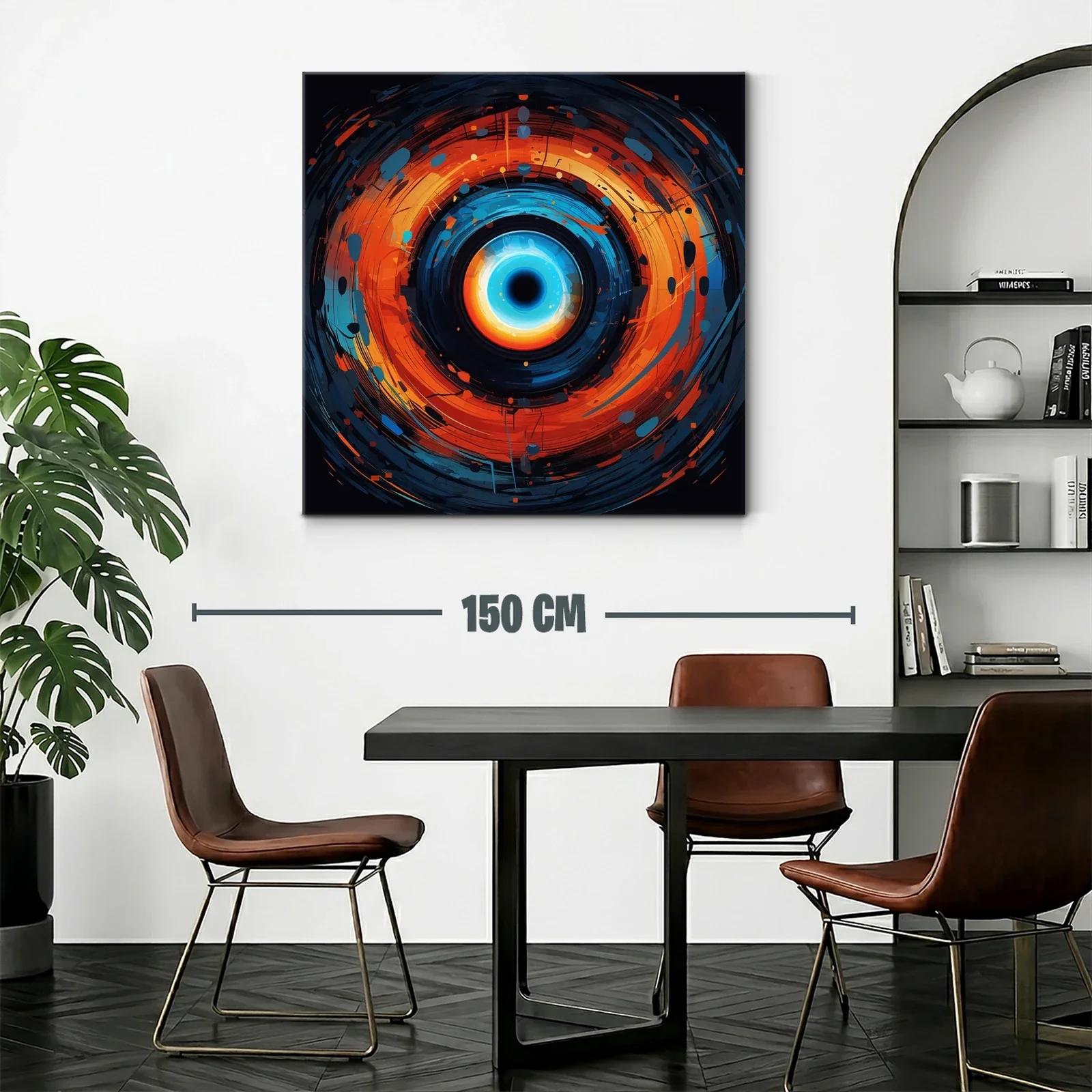 Cuadro abstracto con espiral vibrante en tonos azules y naranjas — miniatura 2