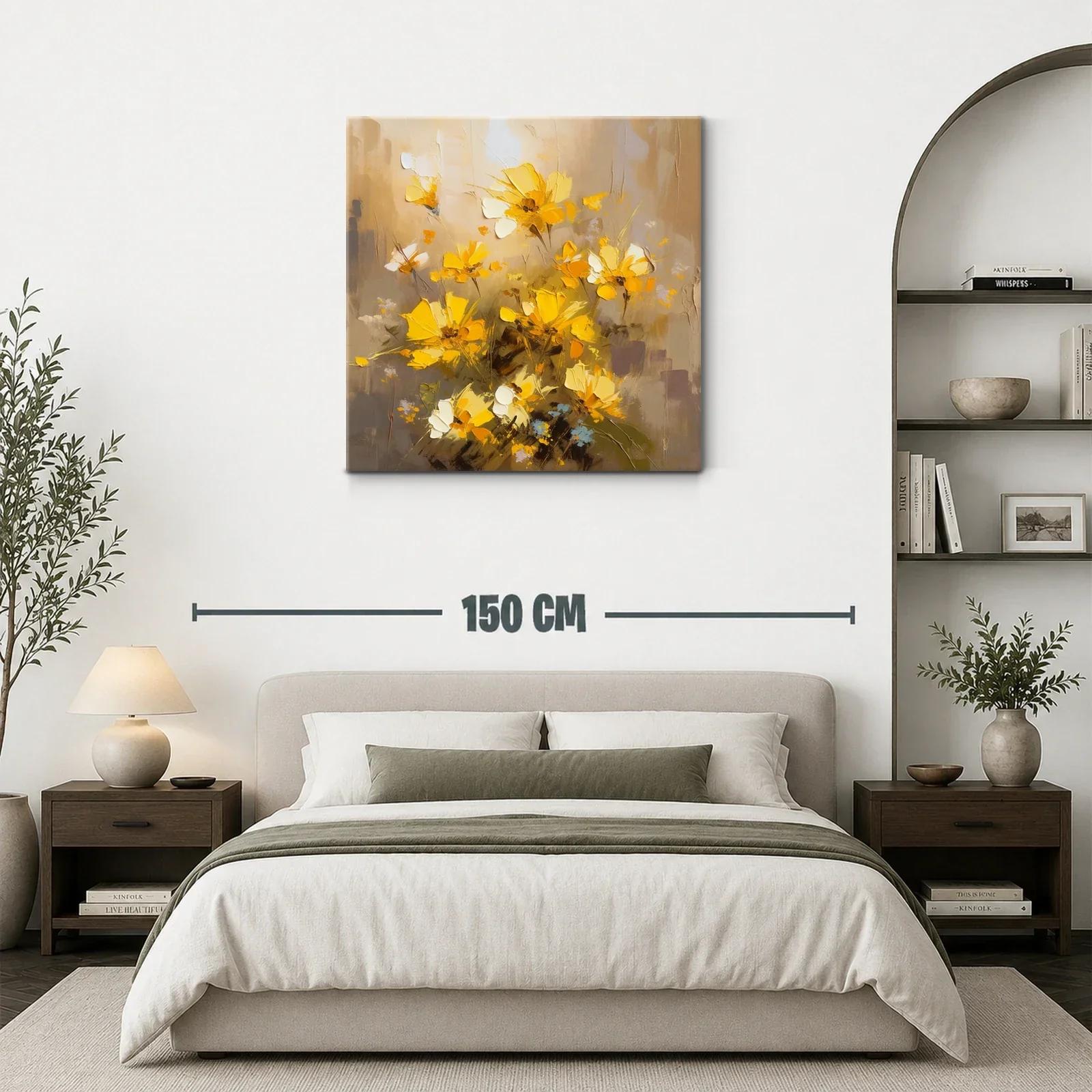 Cuadro con flores amarillas en tonos cálidos y terrosos — miniatura 3