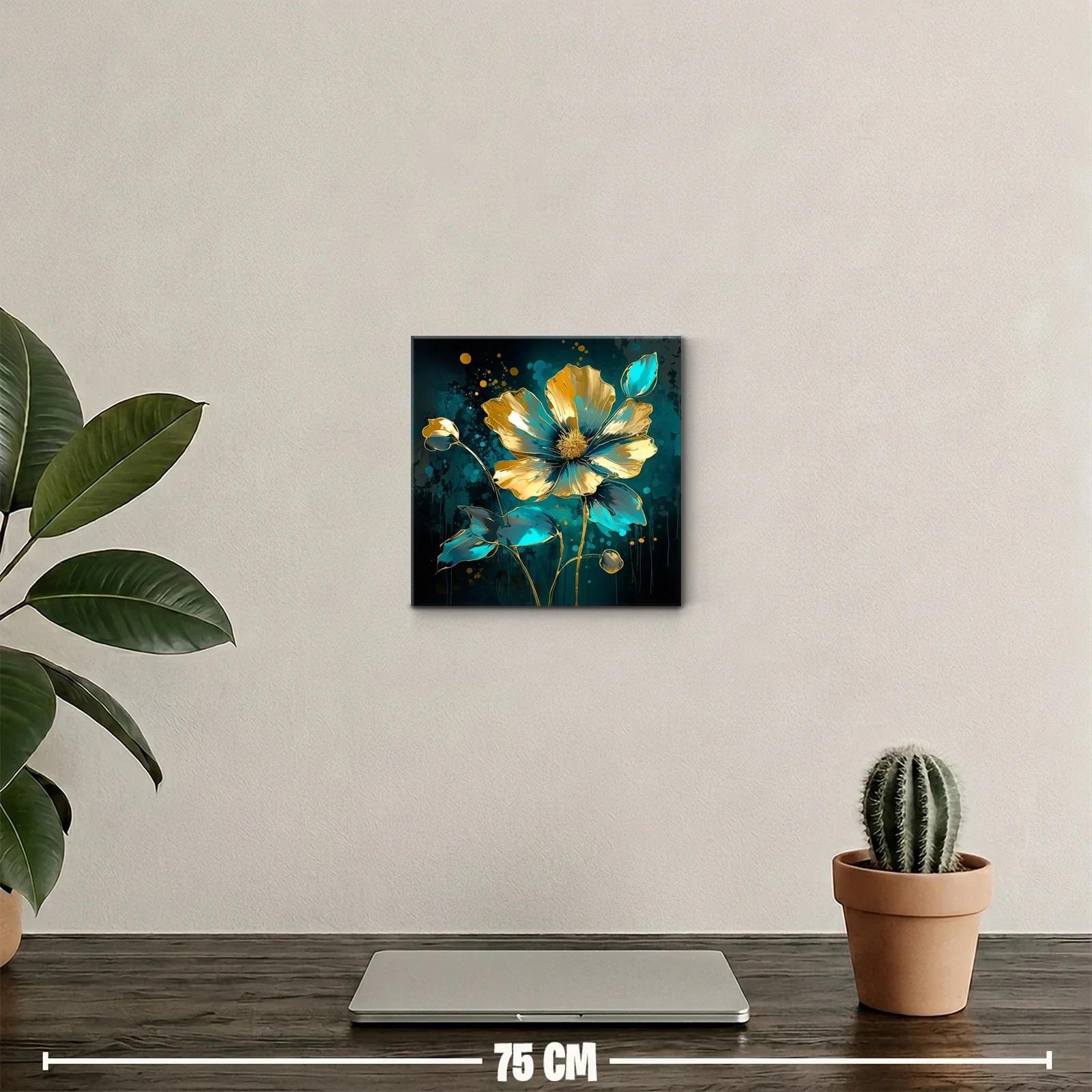 Flor luminosa en tonos dorados y azul turquesa vibrante — miniatura 2