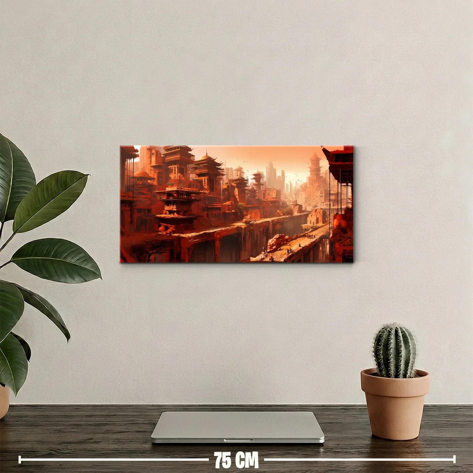 Cuadro ciudad asiática con pagodas y niebla — miniatura 2
