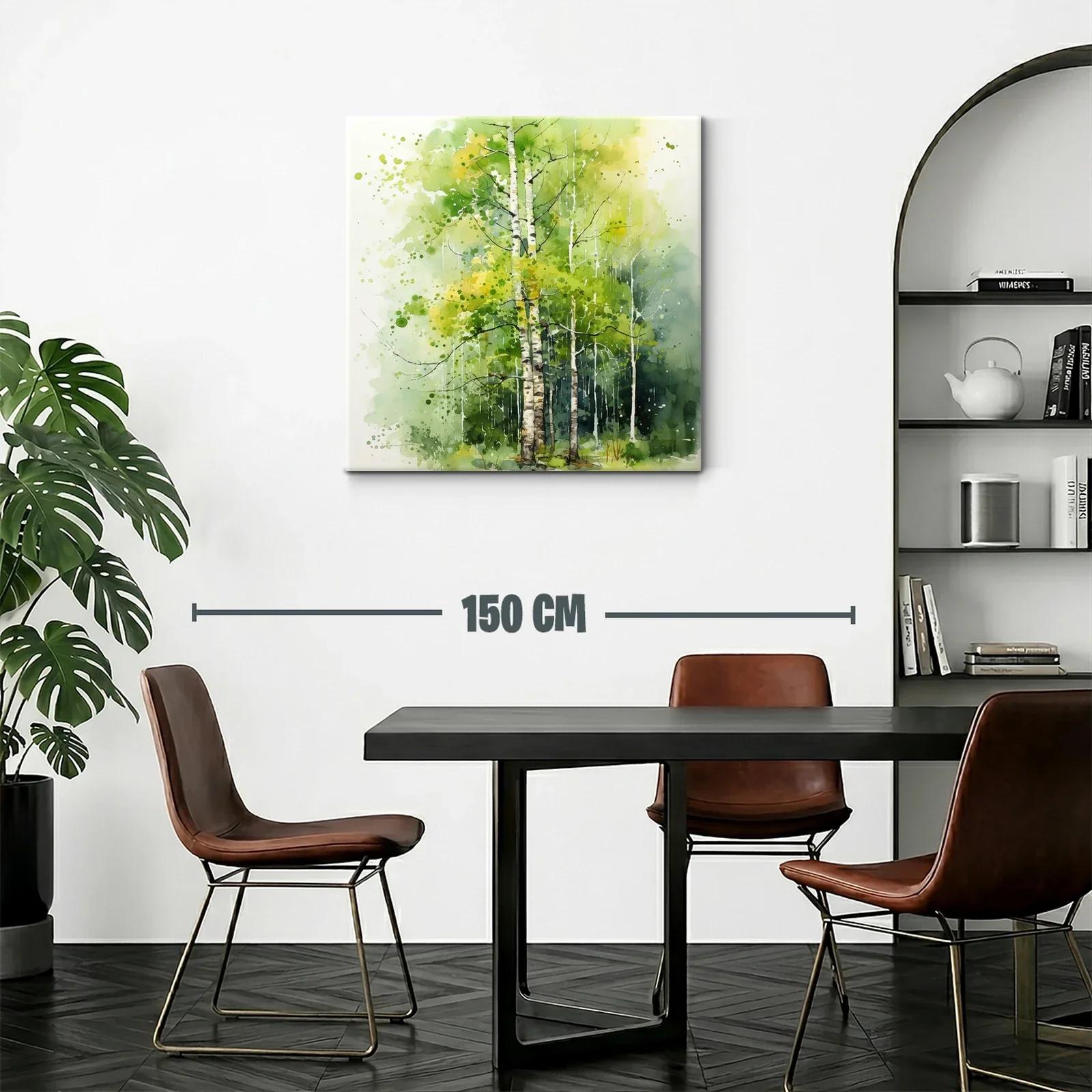 Bosque de abedules en verdes y amarillos vibrantes — miniatura 2