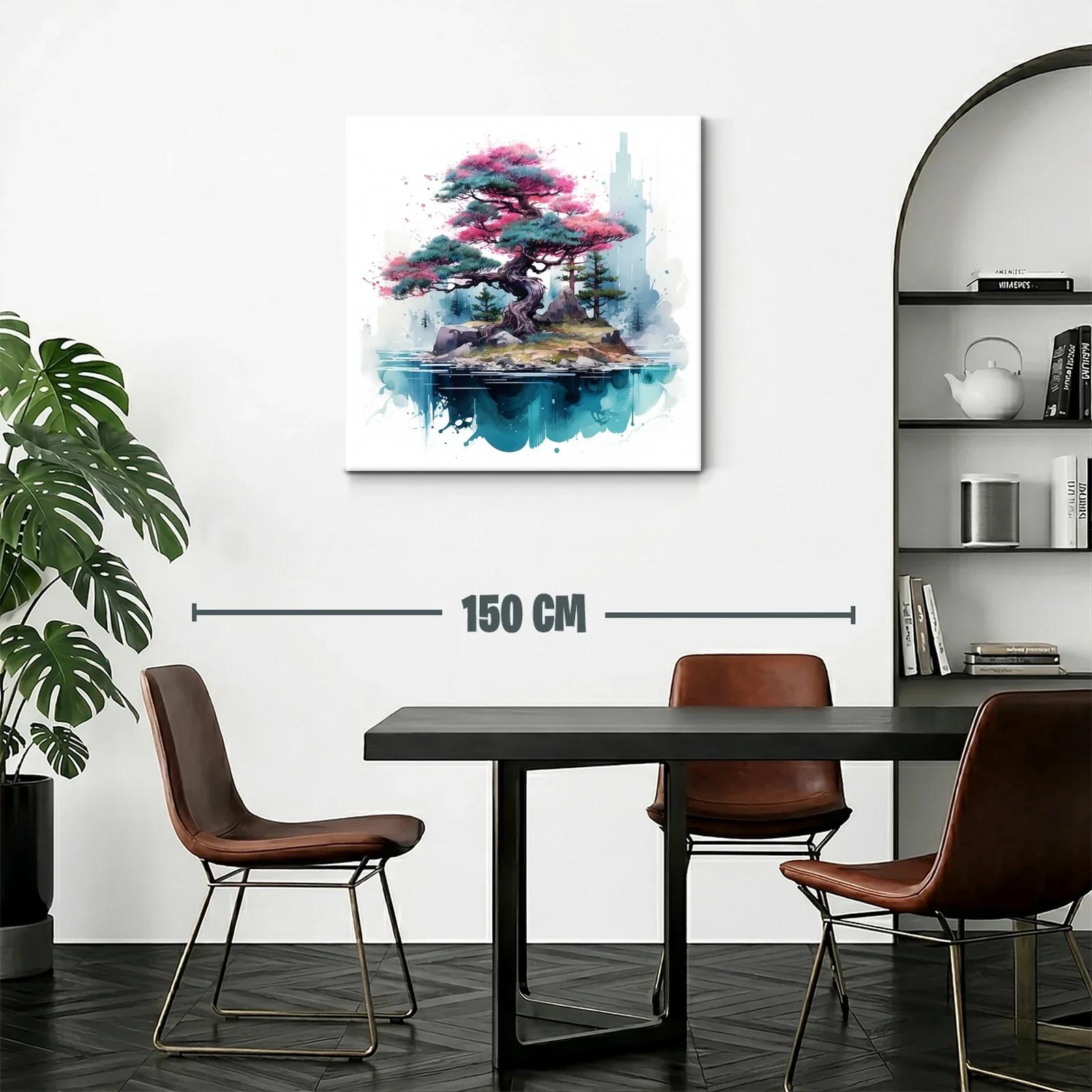 Árbol bonsái en isla flotante con tonos rosas y azules — miniatura 2