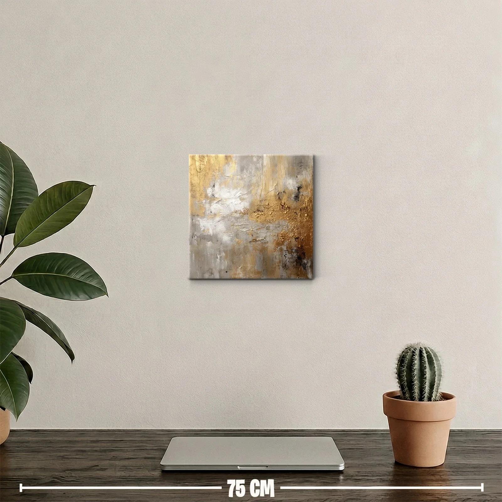 Cuadro abstracto en tonos dorados y grises con textura rica — miniatura 2