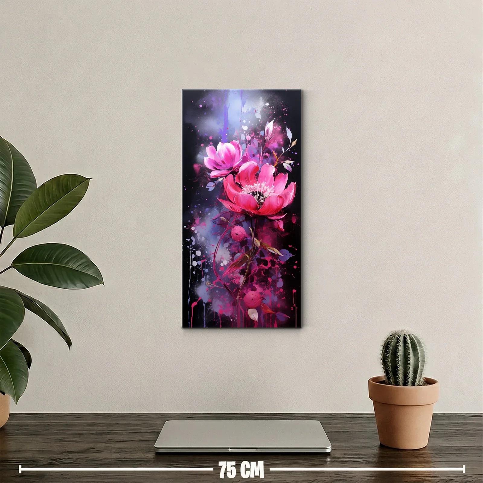 Cuadro de flores rosas con capullos y salpicaduras — miniatura 2