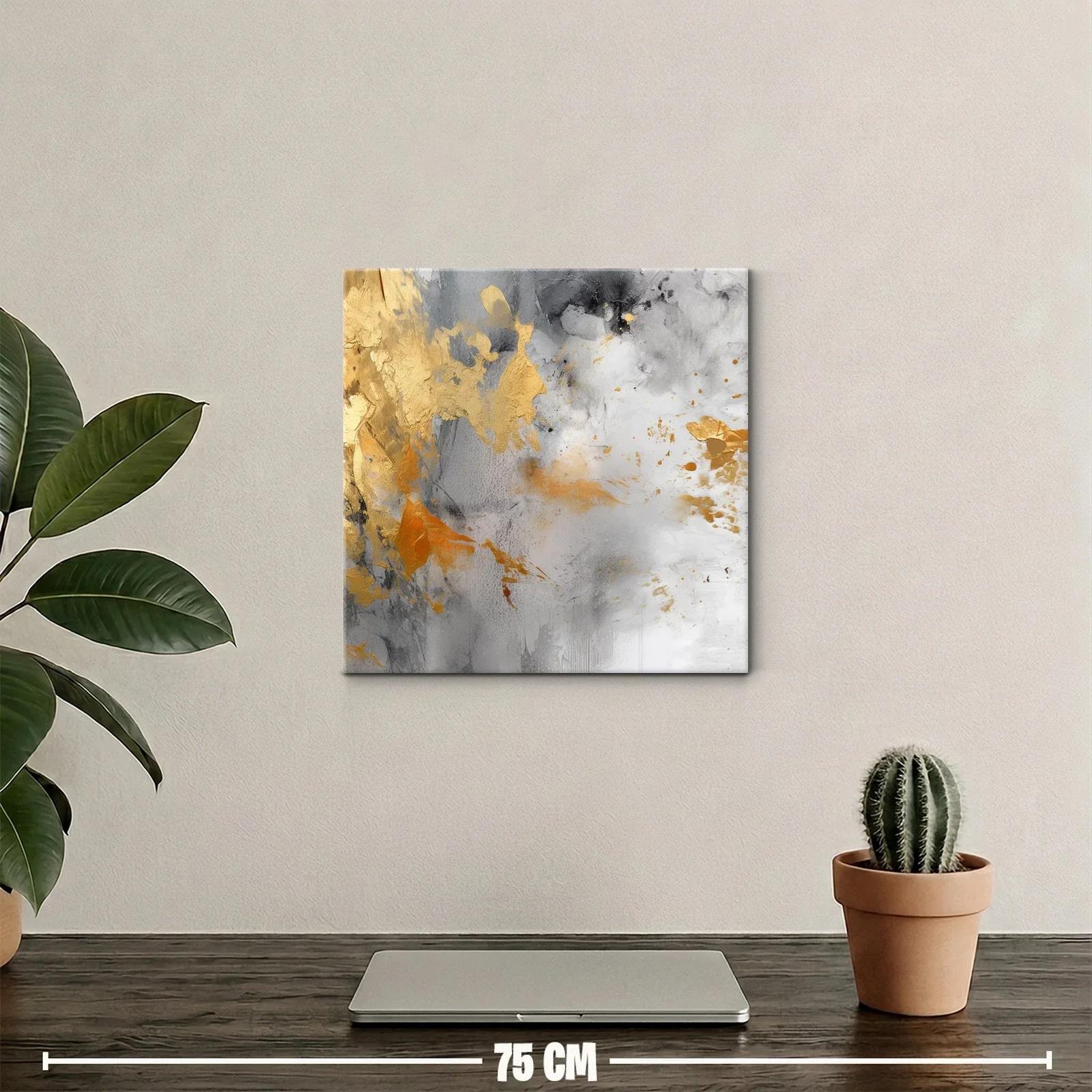 Cuadro abstracto en tonos grises con detalles dorados — miniatura 2