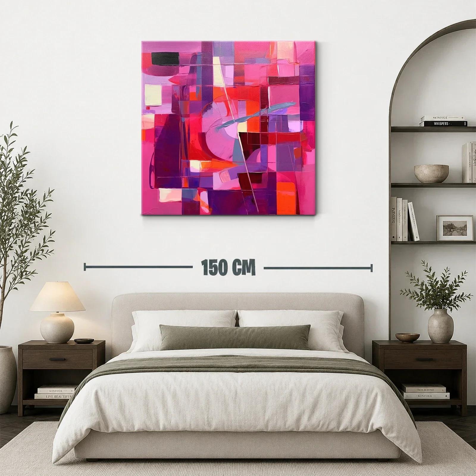 Cuadro Abstracto en Tonos Rosas y Rojos Vibrantes — miniatura 3