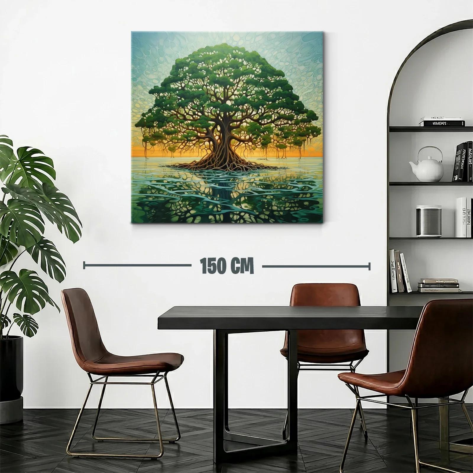 Esplendoroso árbol sobre aguas en luz cálida del atardecer — miniatura 2
