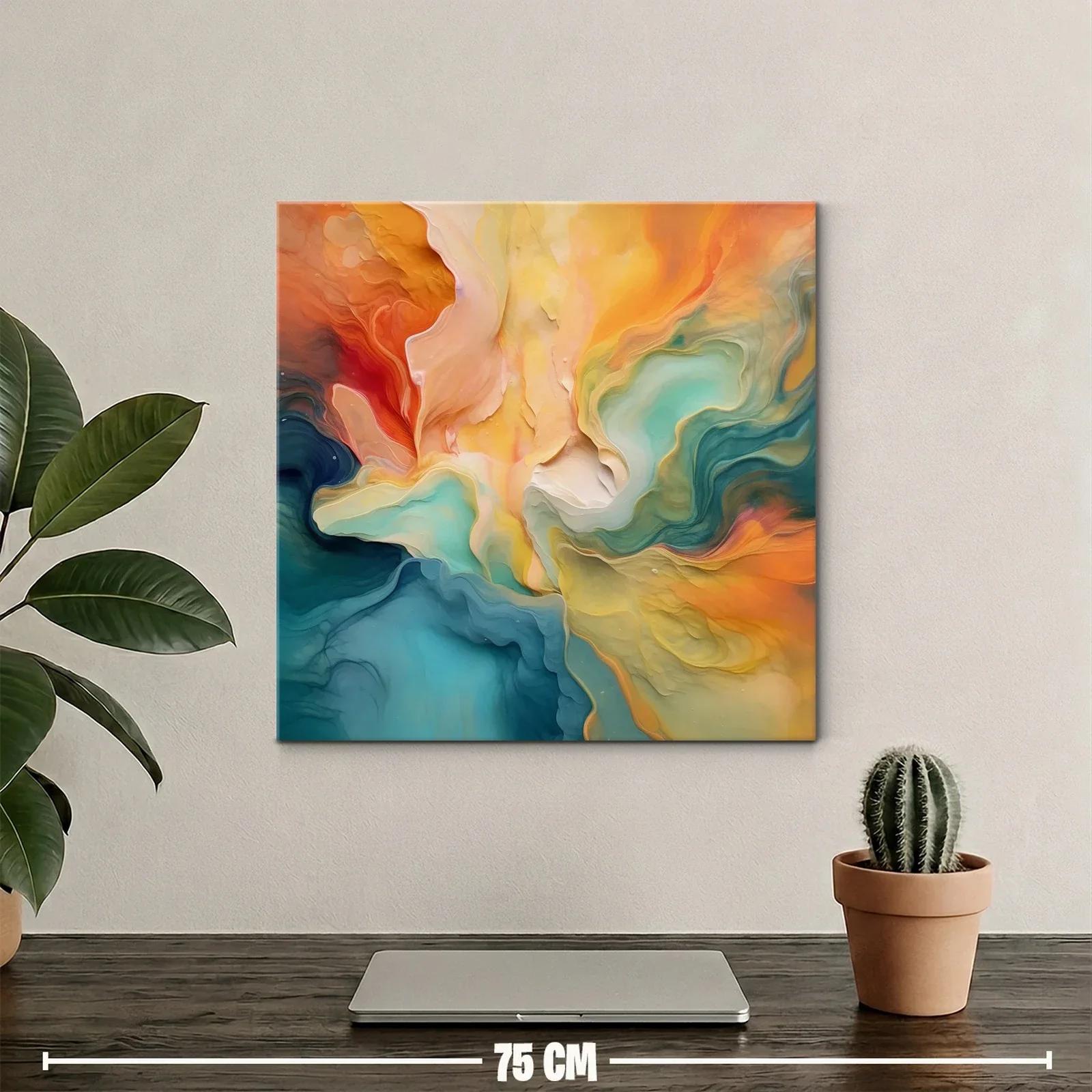Cuadro abstracto en tonos cálidos y fríos con movimiento fluido — miniatura 2