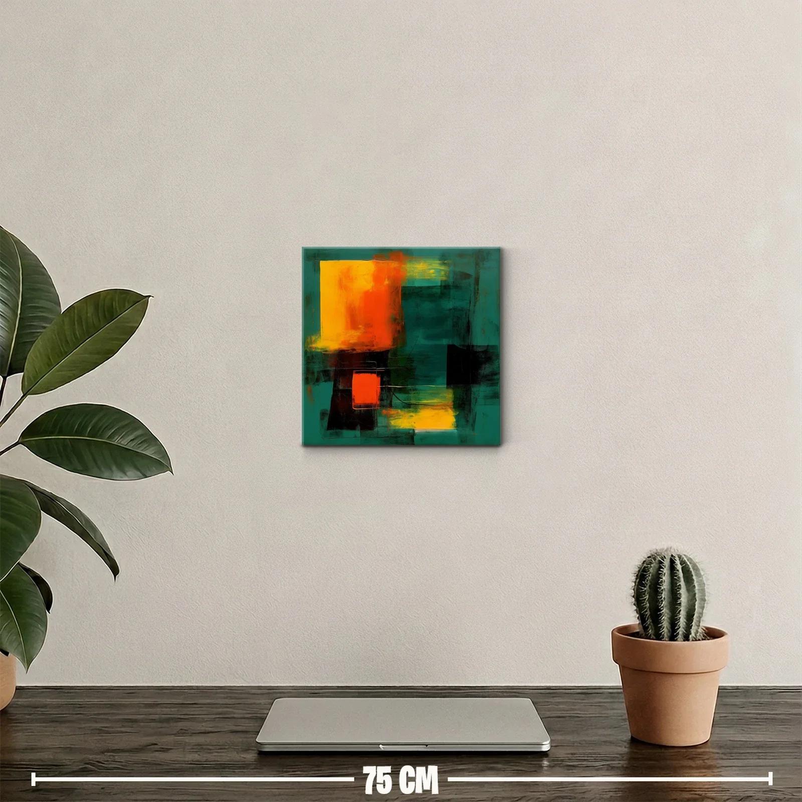 Cuadro abstracto con contraste vibrante en tonos verdes y naranjas — miniatura 2