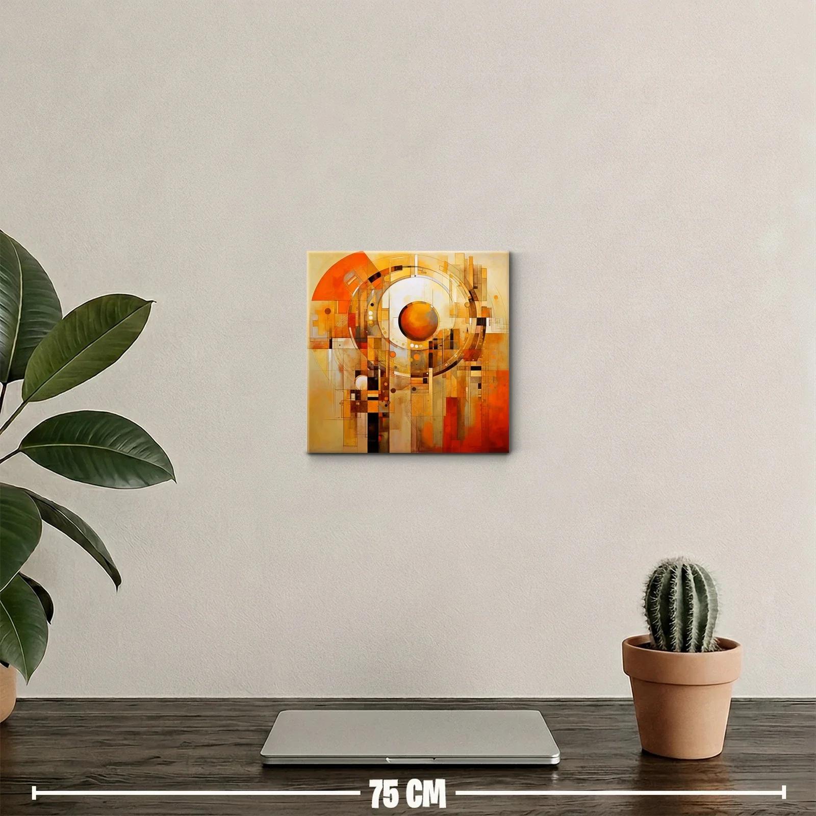 Cuadro abstracto con tonos cálidos y diseños geométricos — miniatura 2