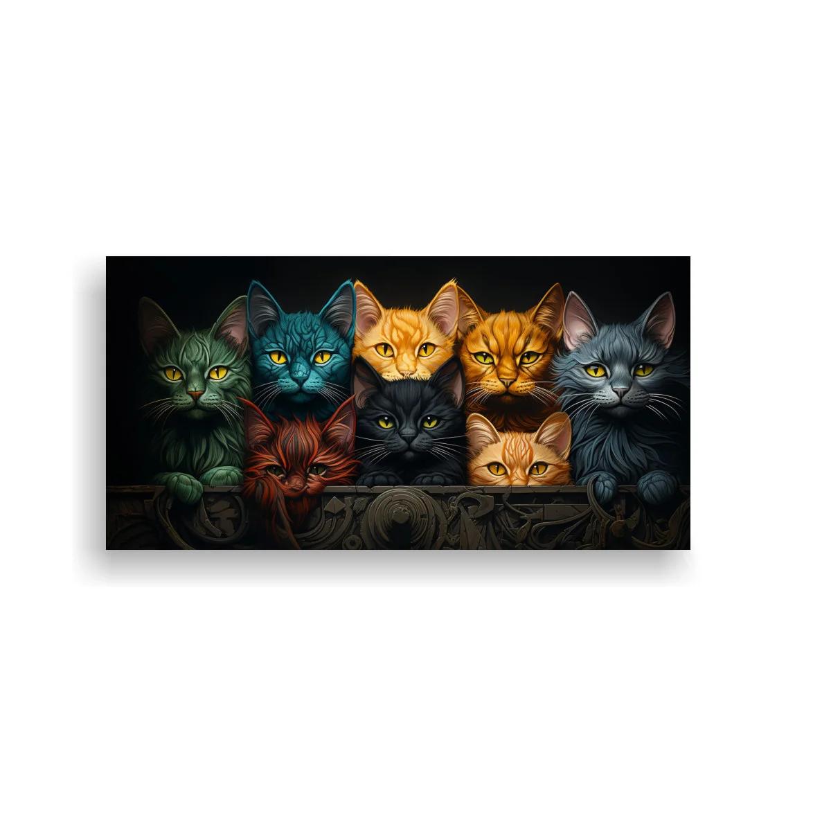 Cuadro grupo de gatos tras una baranda decorada — imagen principal