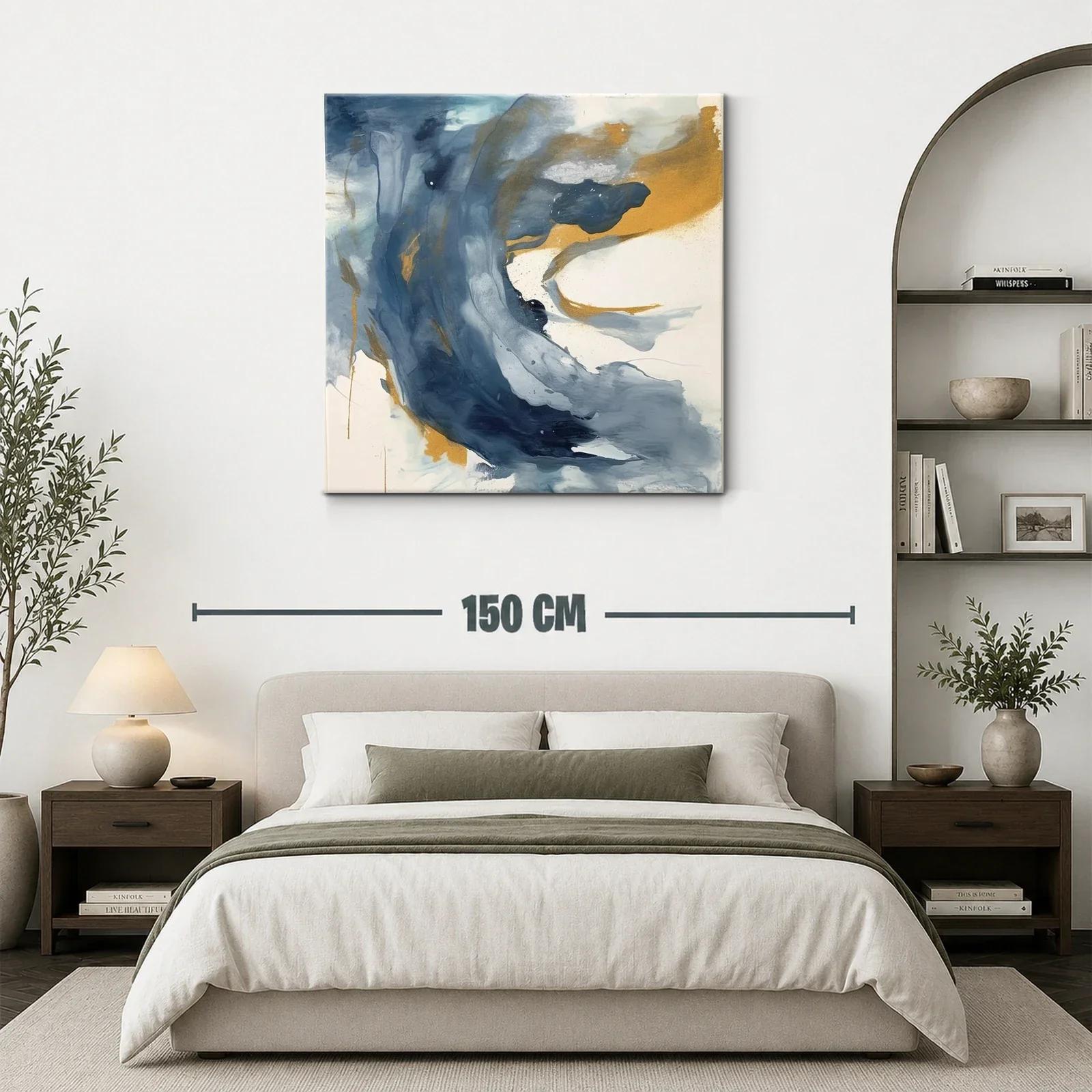 Cuadro abstracto con tonos azules y dorados vibrantes — miniatura 3