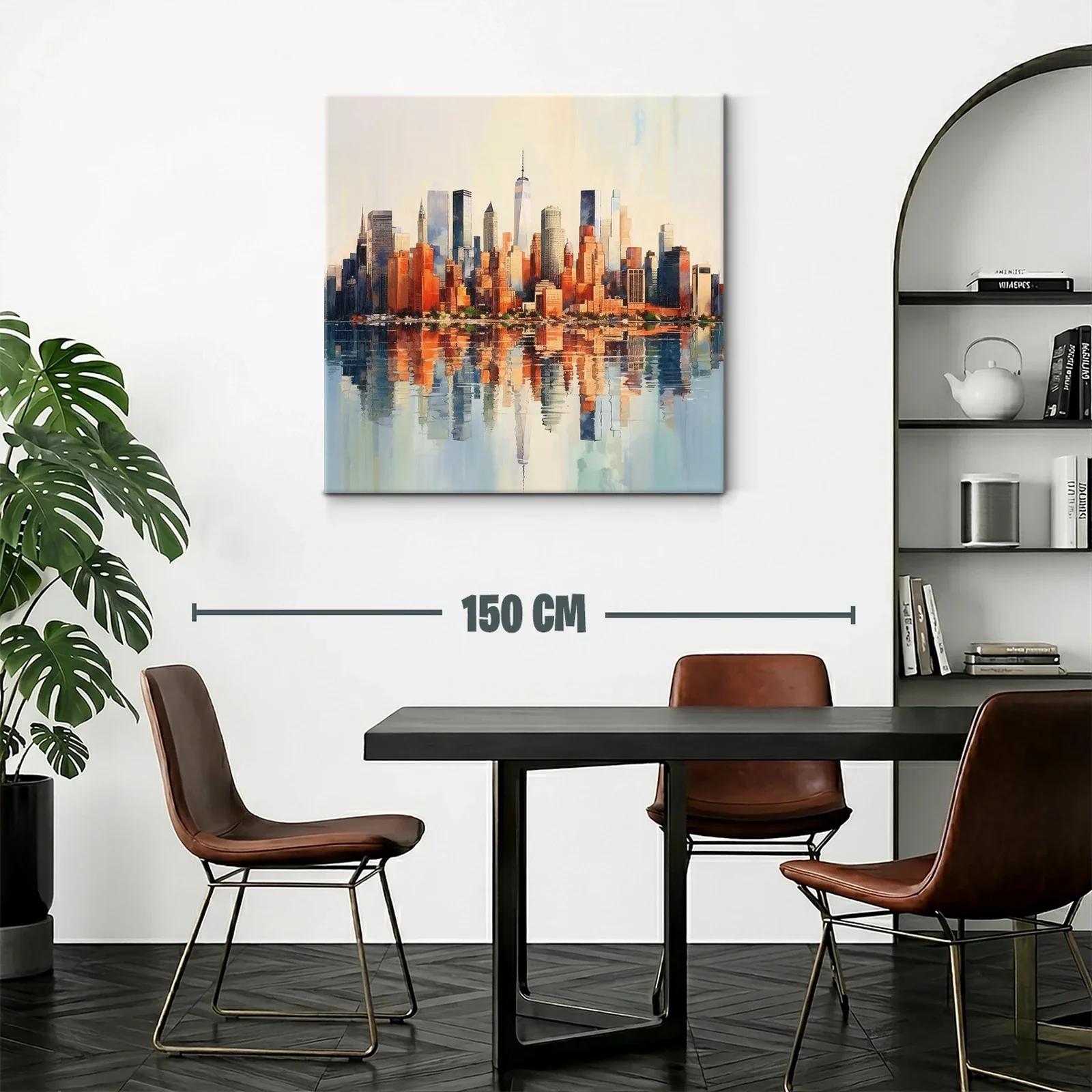 Atardecer sobre el horizonte urbano con reflejo en agua — miniatura 2
