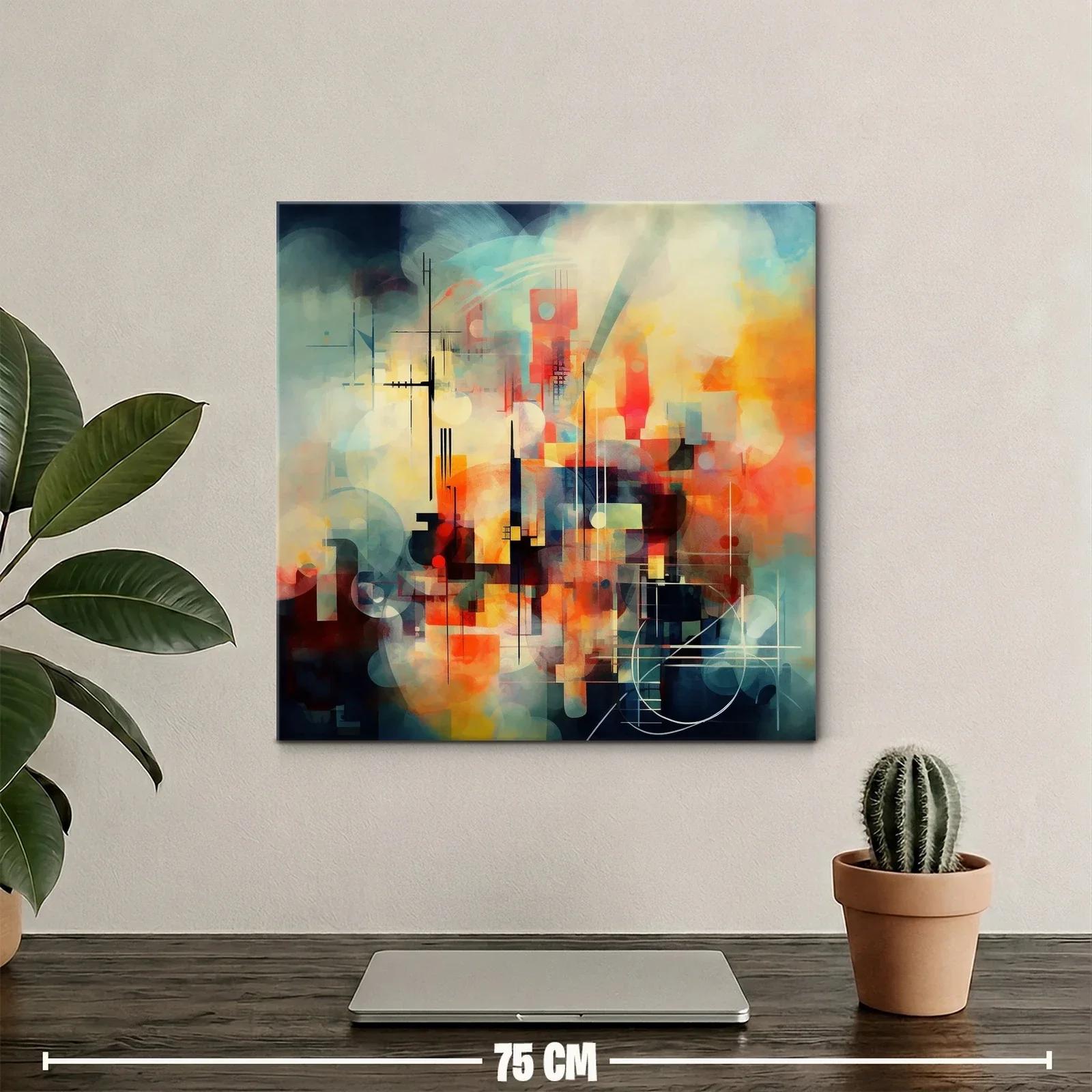 Cuadro abstracto con formas geométricas y tonos vibrantes — miniatura 2