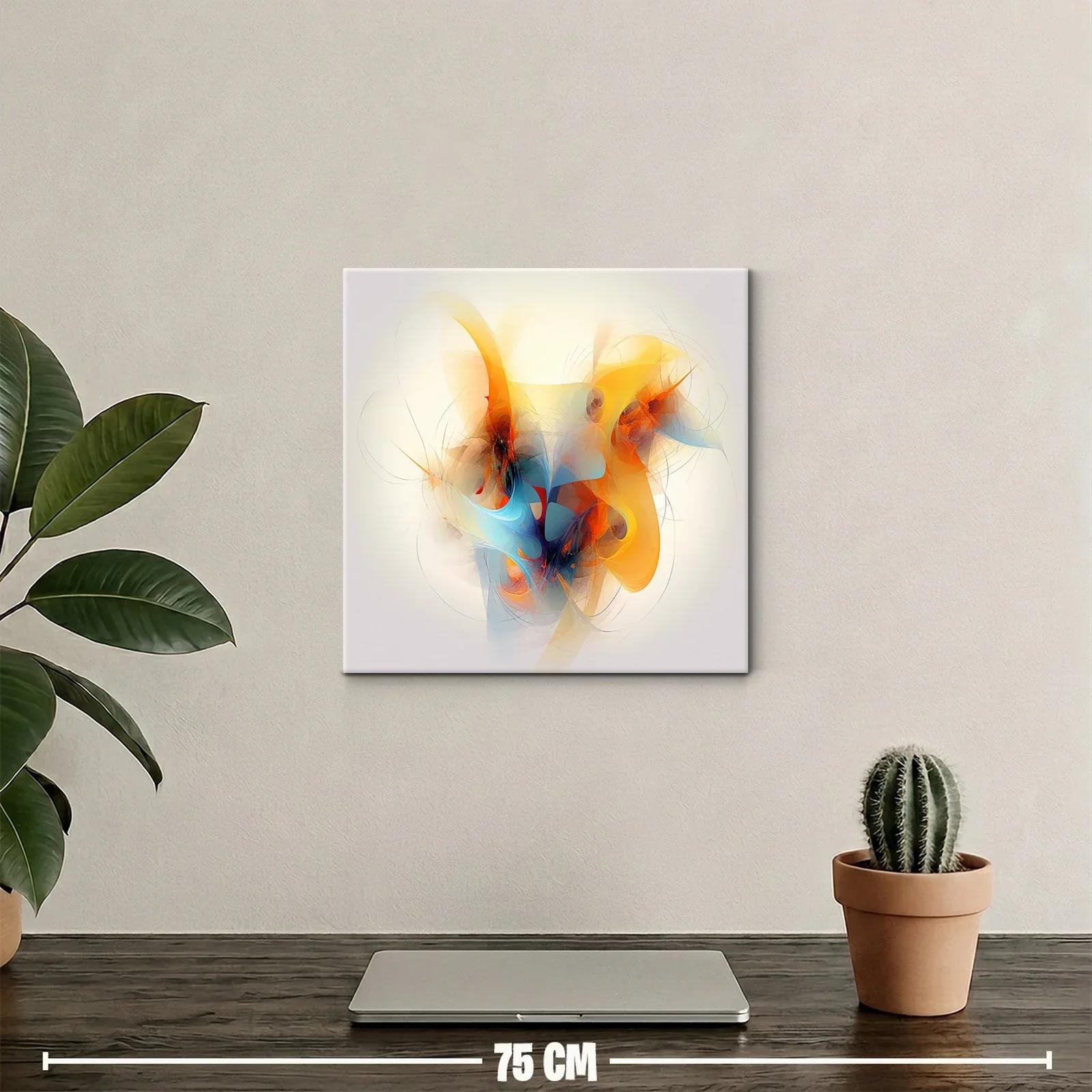 Cuadro abstracto con vibrantes formas en tonos cálidos y azules — miniatura 2