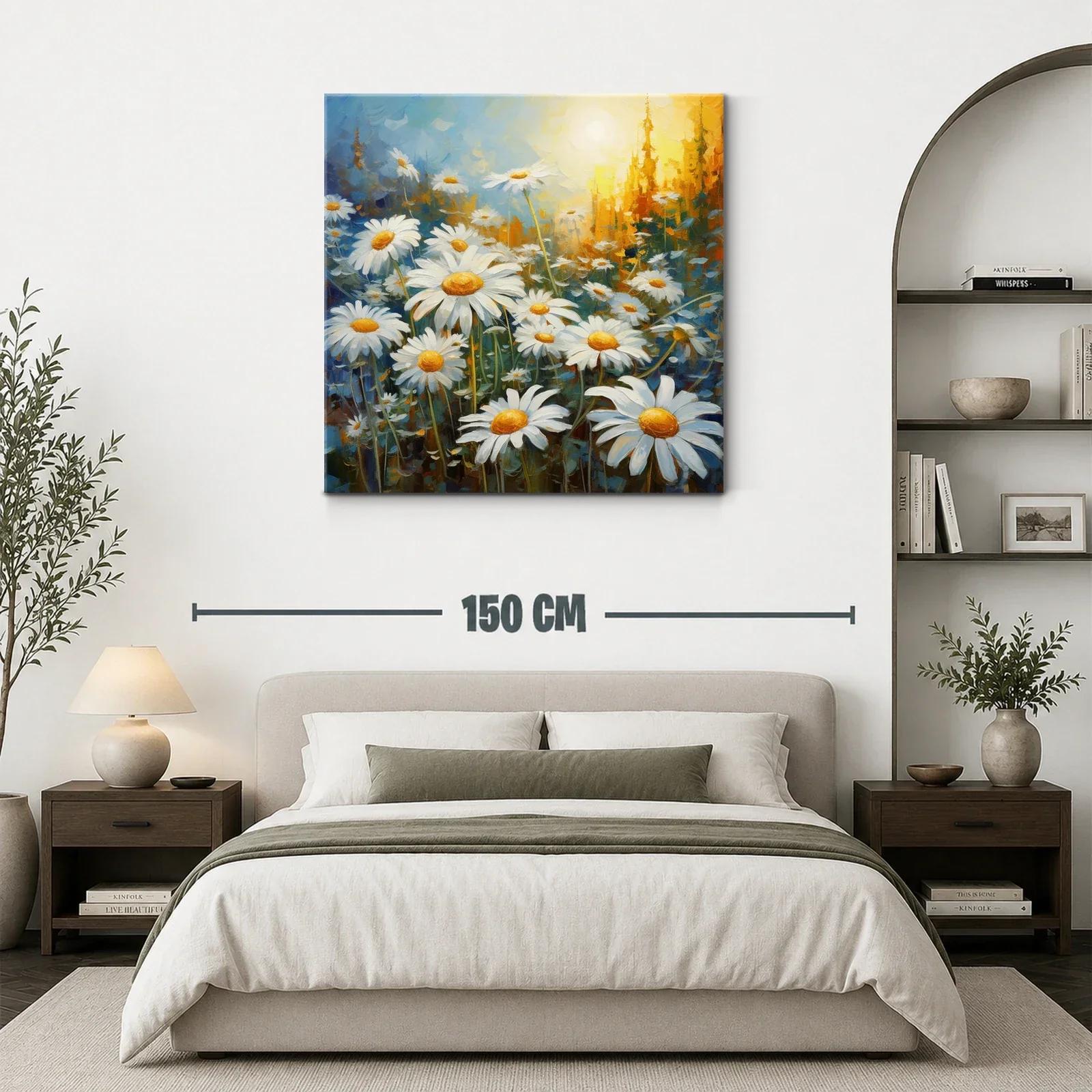 Campo luminoso de margaritas con amanecer dorado — miniatura 3