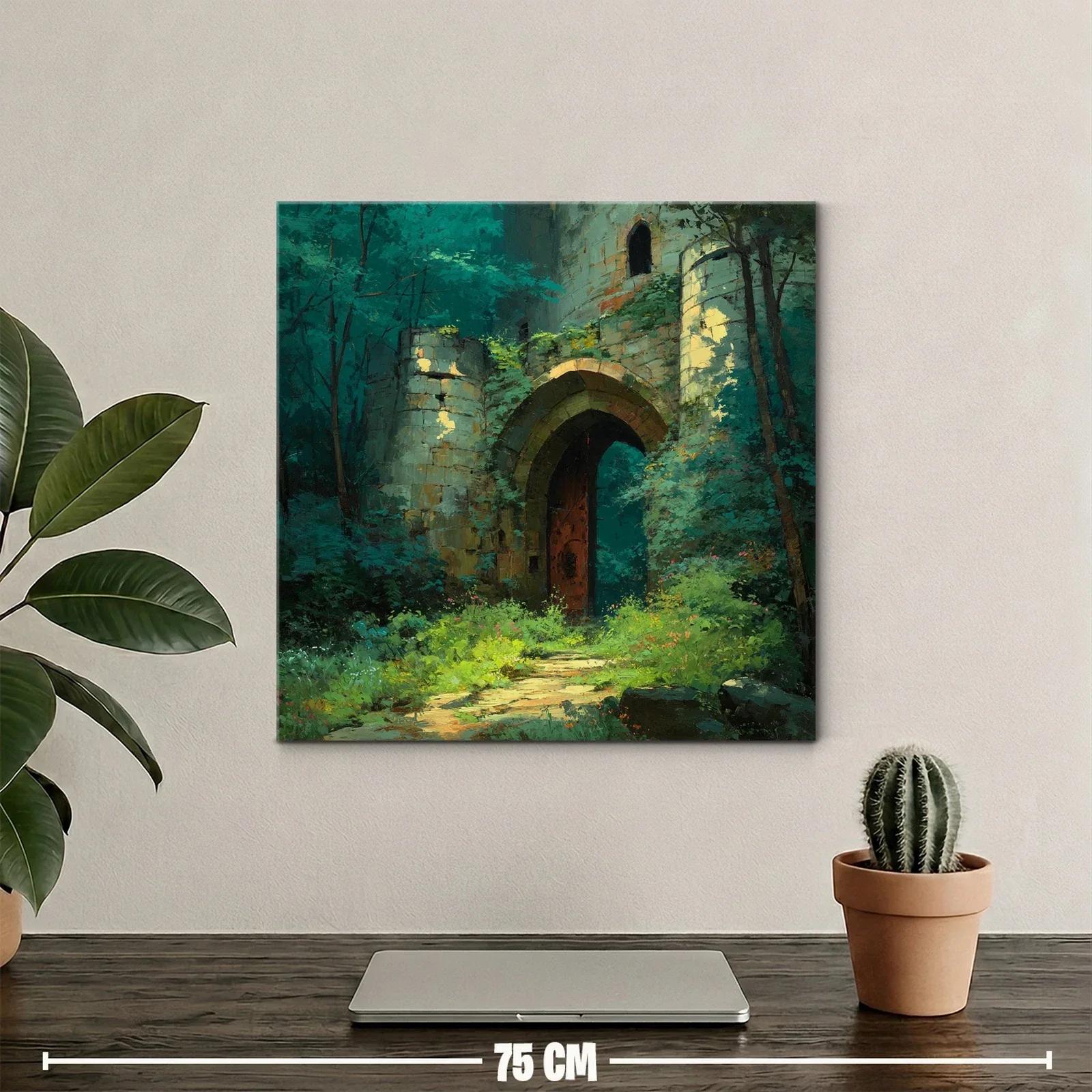 Entrada mágica de castillo entre frondoso bosque verde — miniatura 2