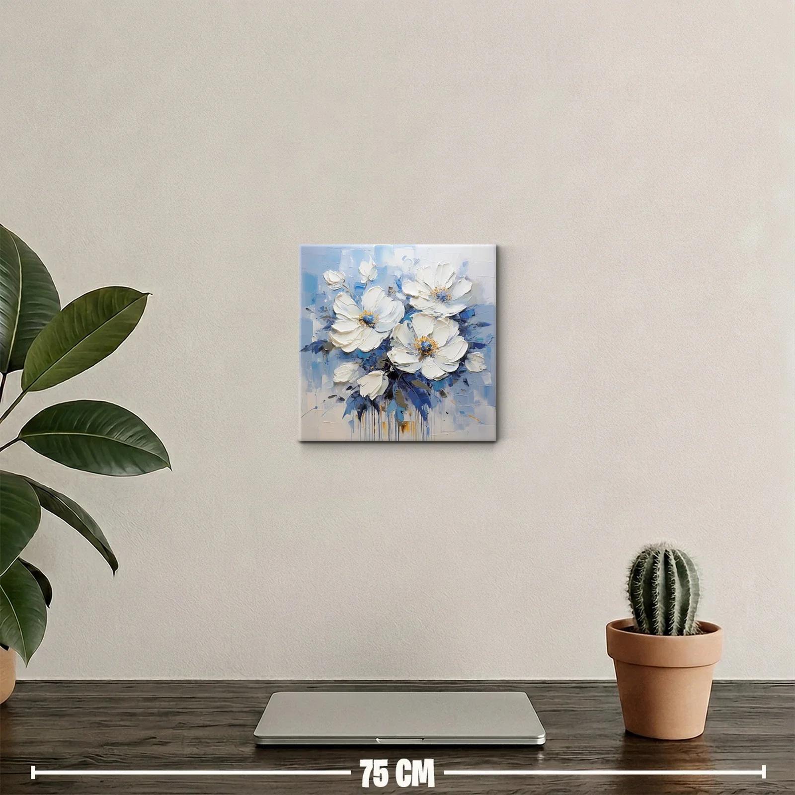 Cuadro decorativo flores blancas sobre fondo azul suave — miniatura 2