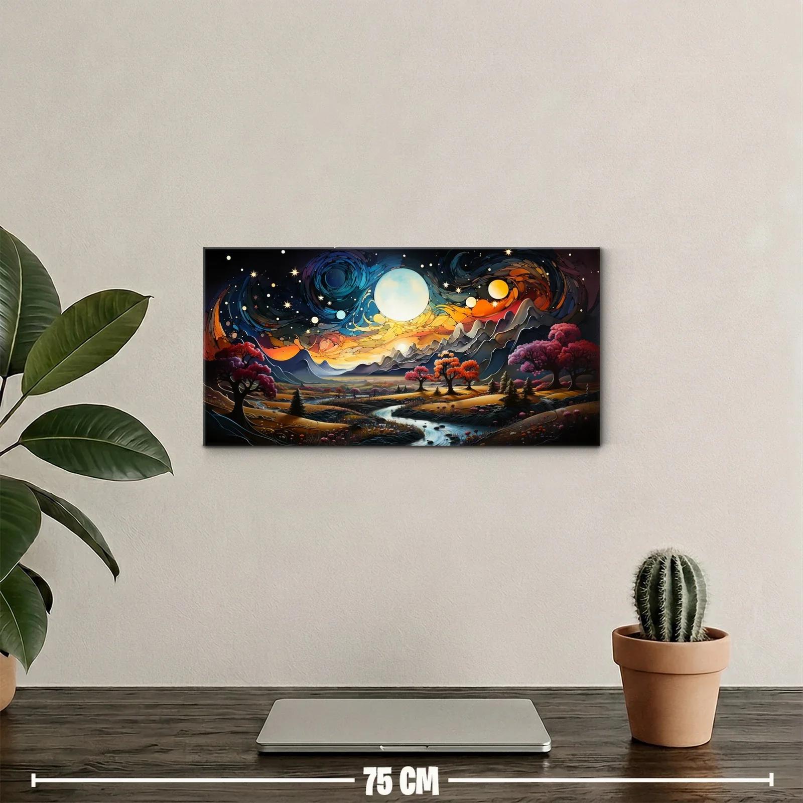 Cuadro paisaje fantástico con luna llena y río serpenteante — miniatura 2
