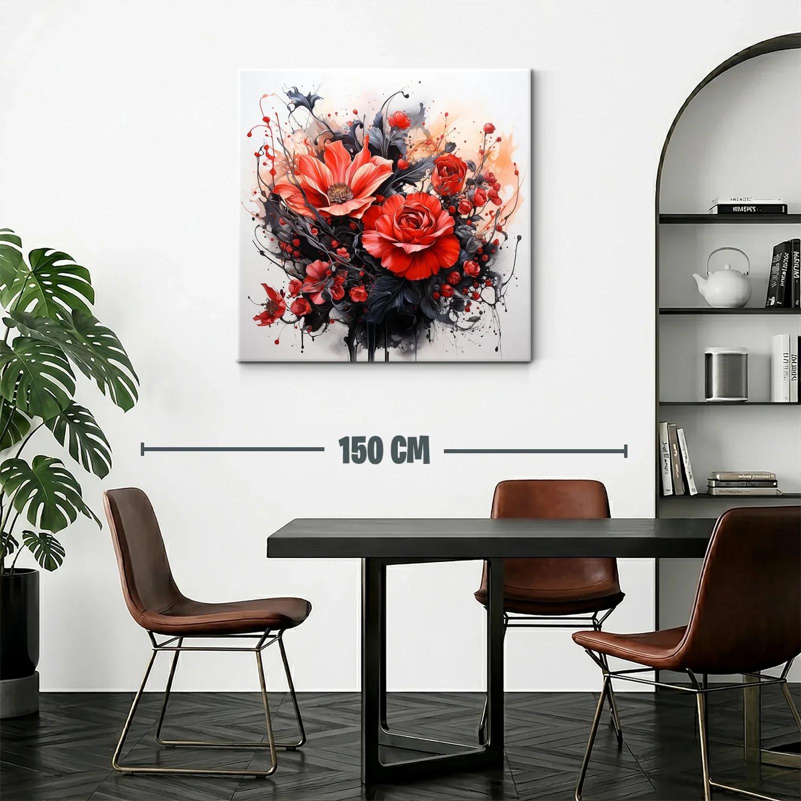 Cuadro floral en rojo y negro con detalles vibrantes — miniatura 2