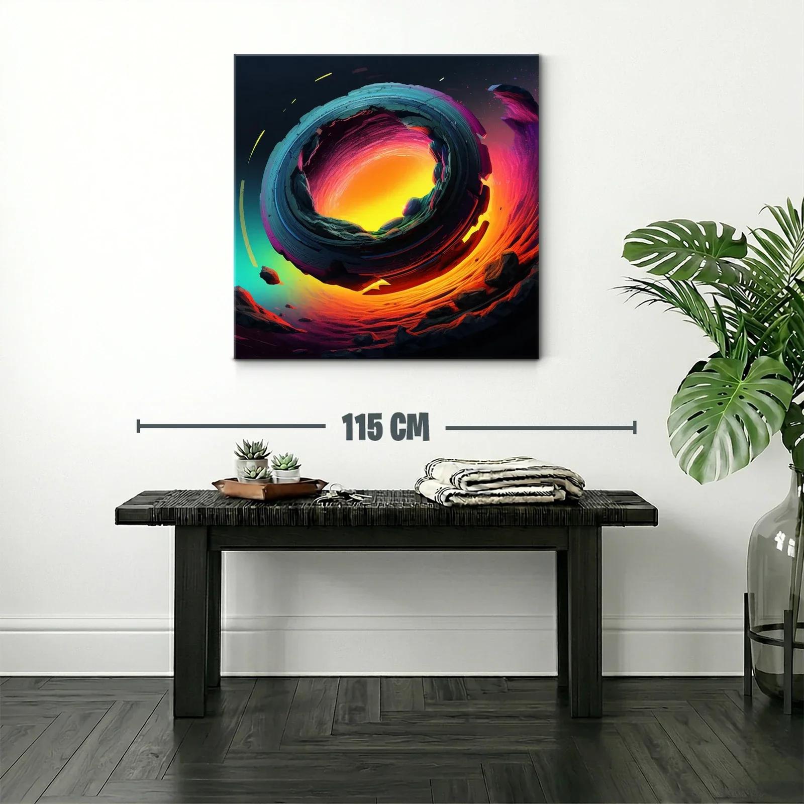 Cuadro abstracto con espiral de fuego y tonos vibrantes — miniatura 2