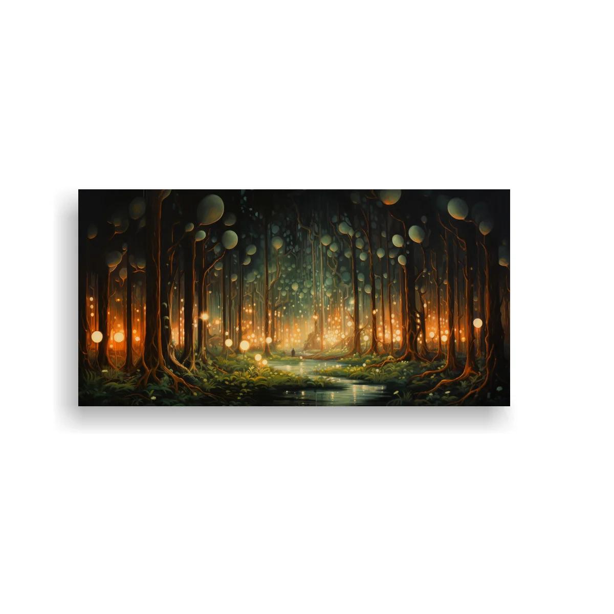 Cuadro bosque encantado con luces brillantes y resplandor cálido — imagen principal