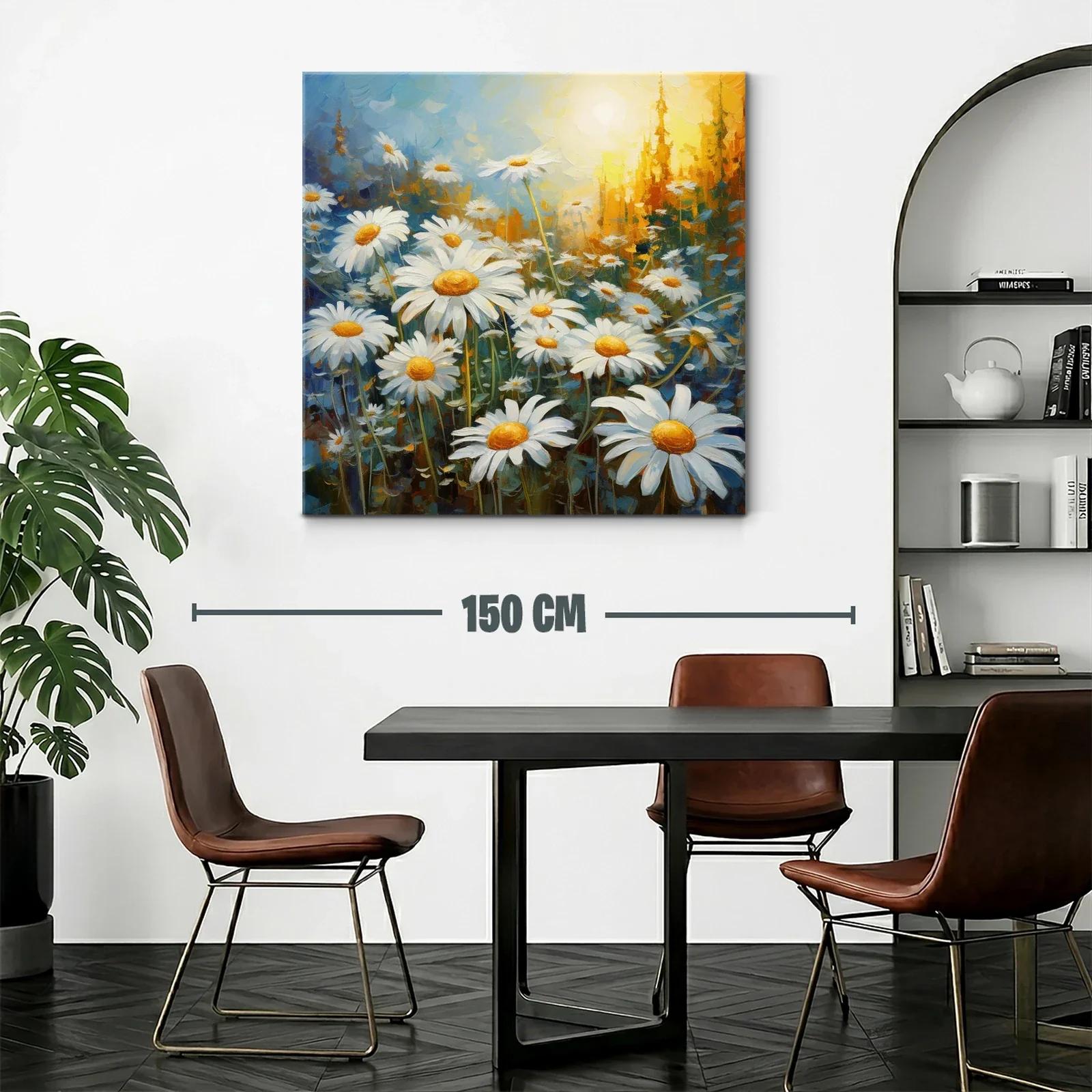 Campo luminoso de margaritas con amanecer dorado — miniatura 2
