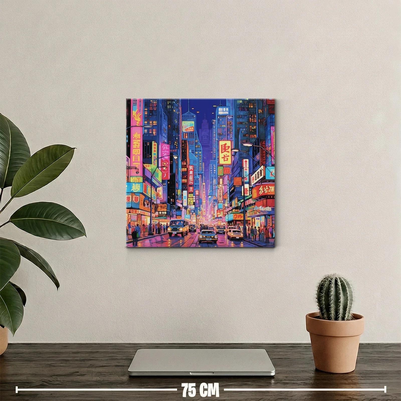 Ciudad vibrante con luces de neón al anochecer — miniatura 2