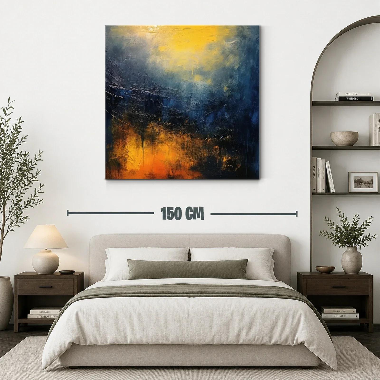 Cuadro abstracto con tonos cálidos y fríos vibrantes — miniatura 3