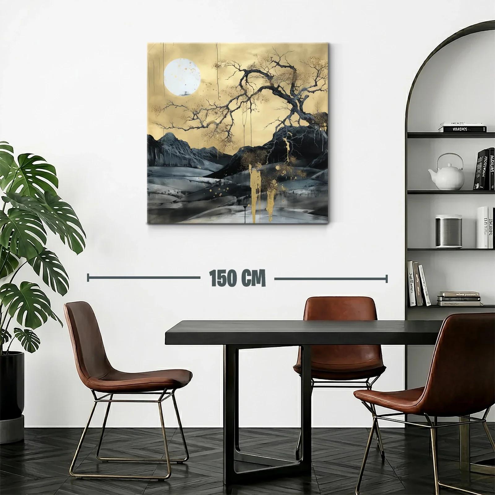 Paisaje nocturno con luna llena y árbol dorado — miniatura 2