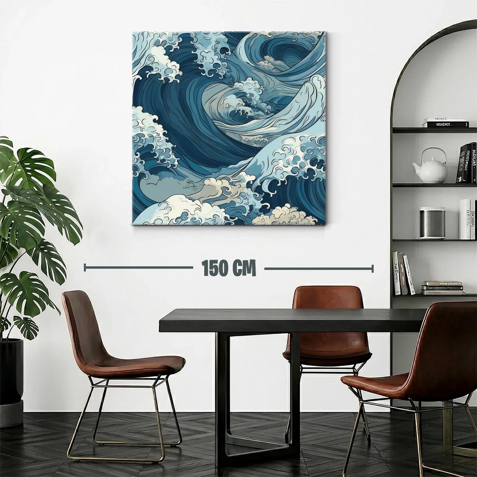 Cuadro de olas dinámicas con tonos azules y crema — miniatura 2