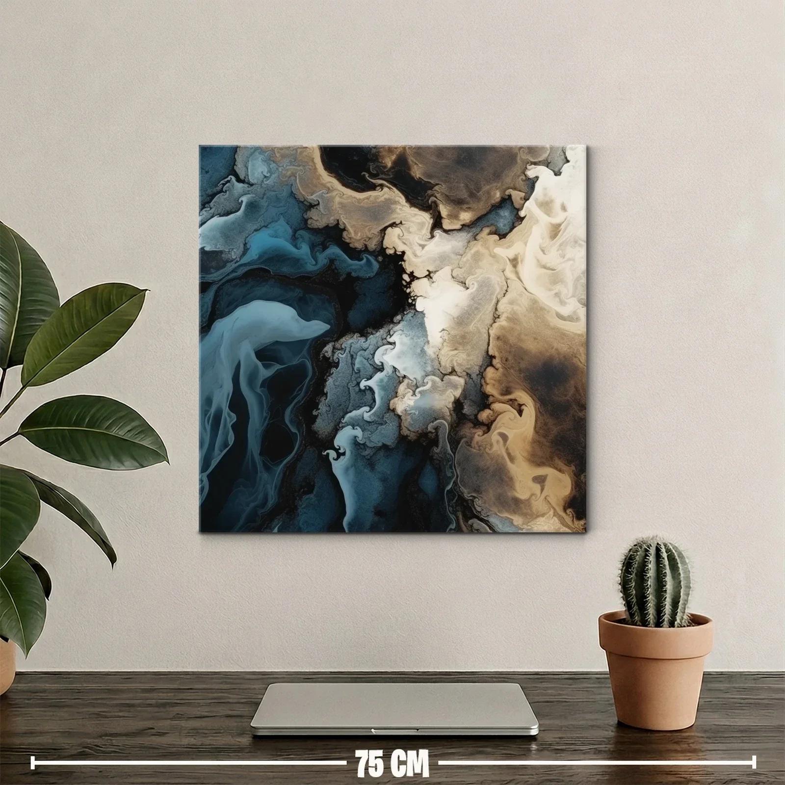 Cuadro abstracto con tonos tierra y azul profundo — miniatura 2