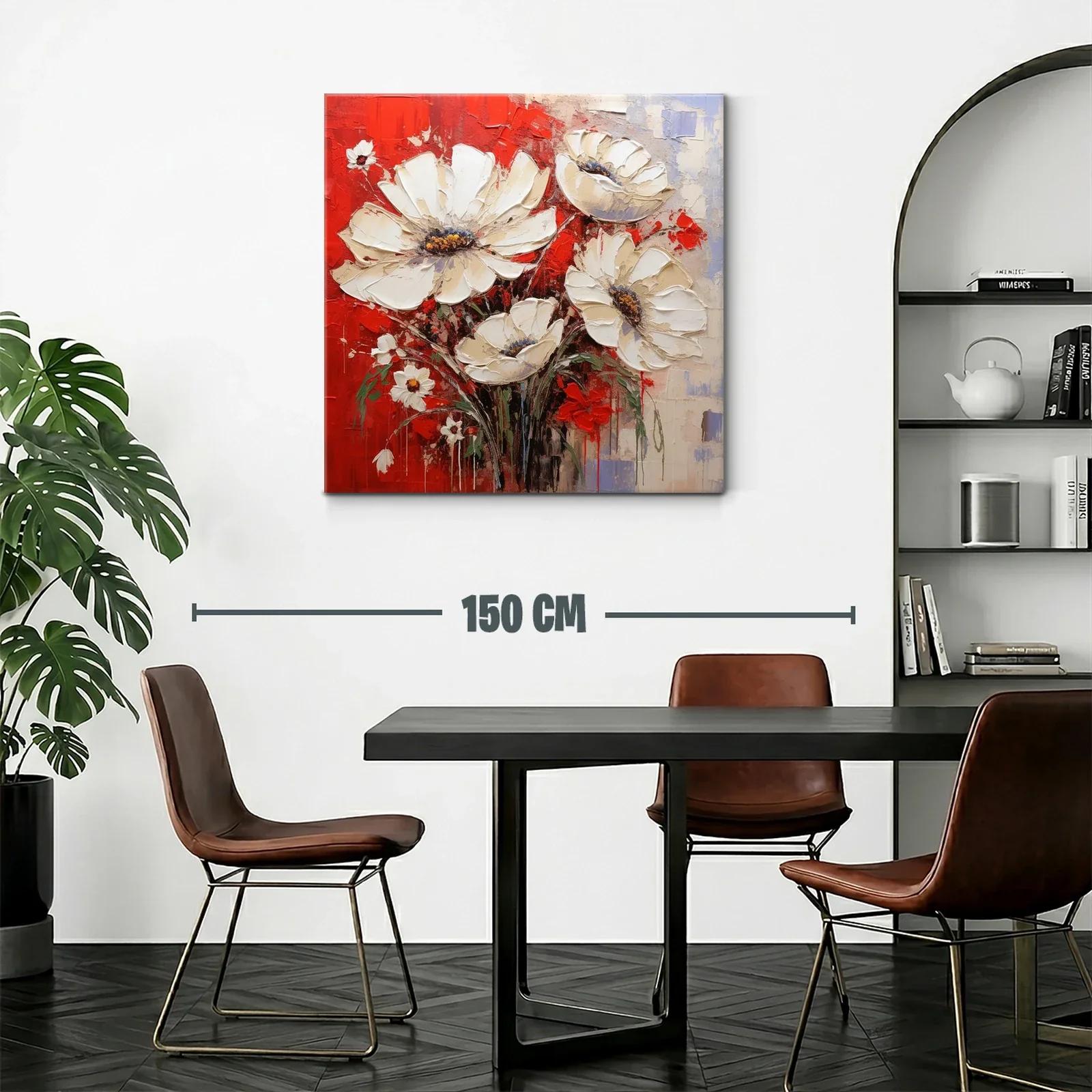 Flores blancas sobre fondo rojo intenso y texturas vibrantes — miniatura 2