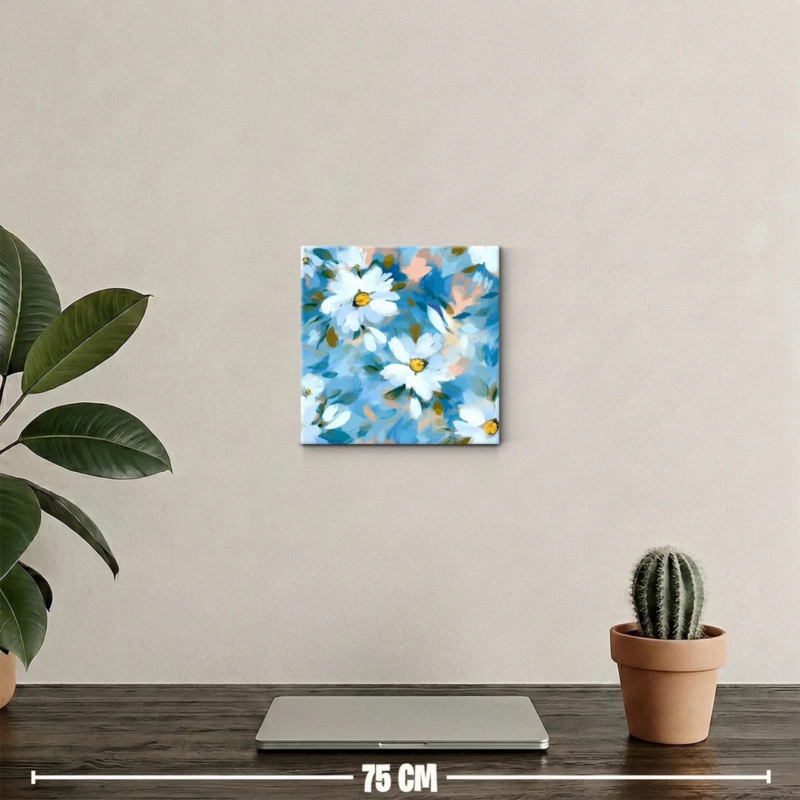 Cuadro decorativo con delicadas flores blancas y fondo azul — miniatura 2